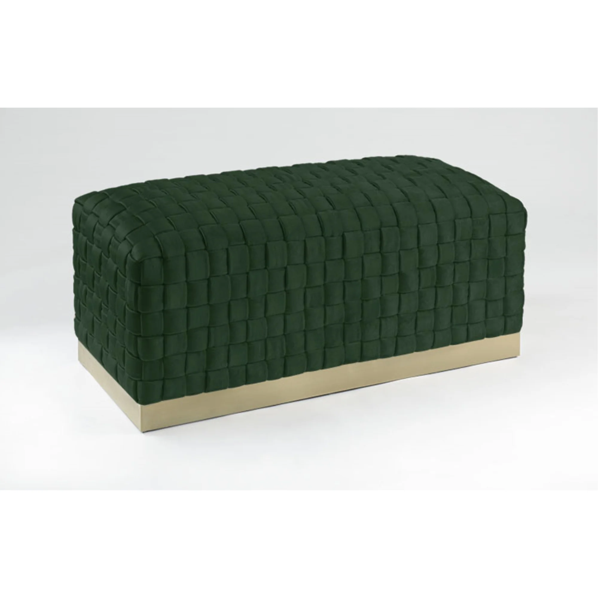 40" Hunter Green And Gold Upholstered Velvet Bench By Homeroots - Image 3