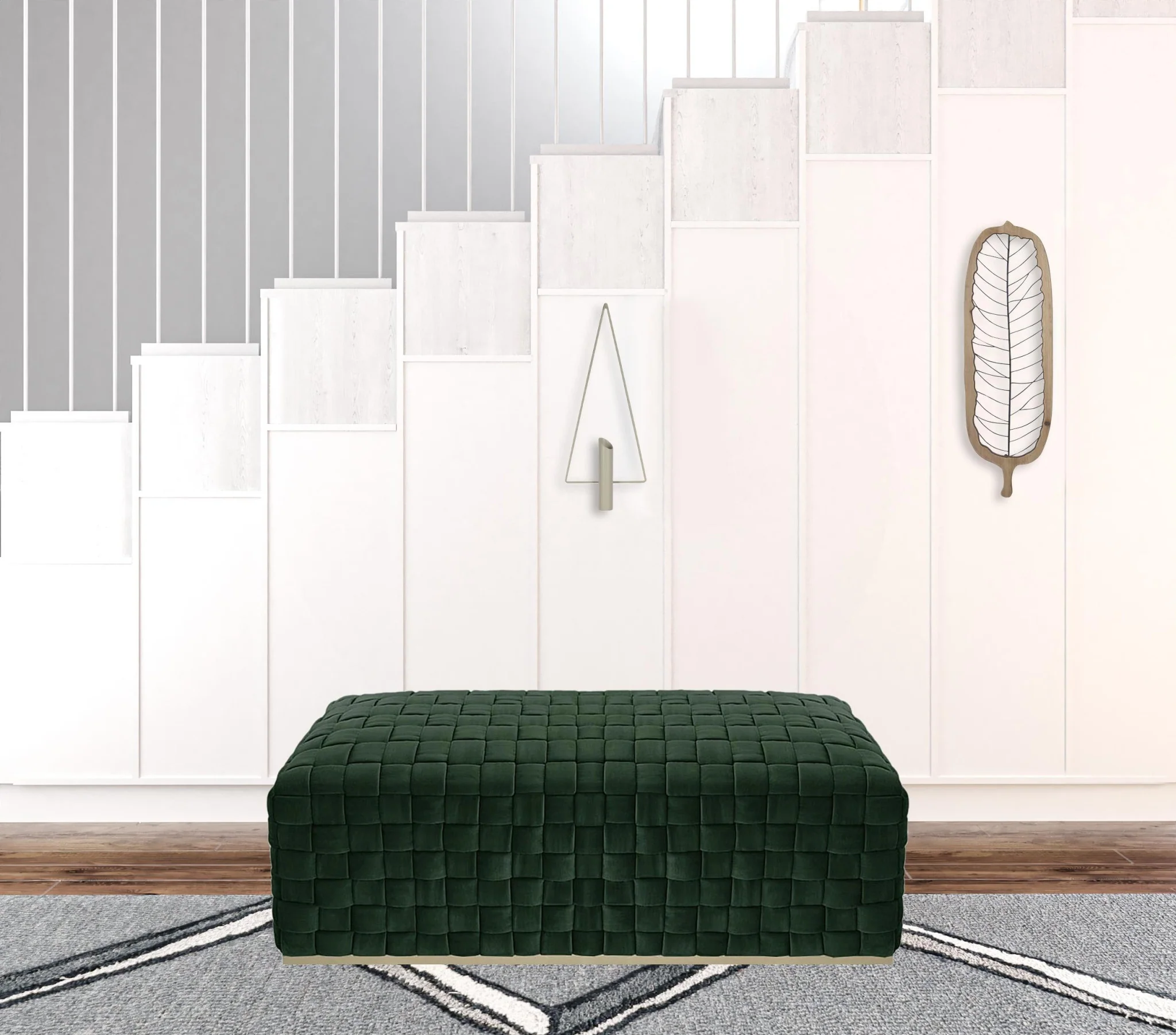 40" Hunter Green And Gold Upholstered Velvet Bench By Homeroots - Image 6