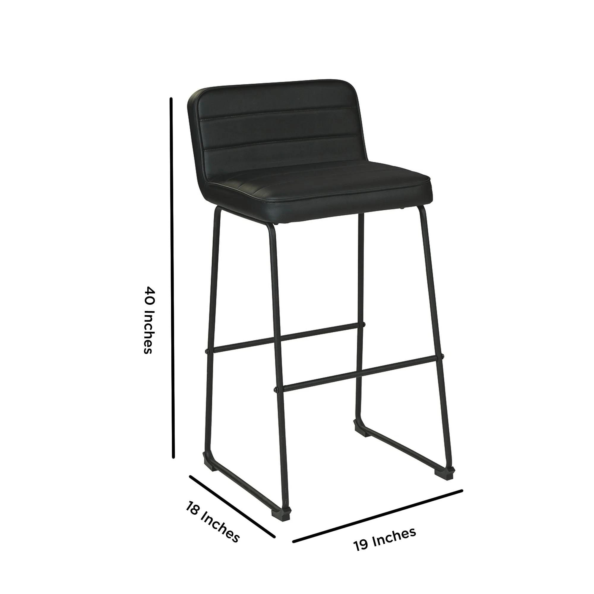 40 Inch Channel Stitched Leatherette Barstool With Sled BaseSet Of 2Black By Benzara - Image 5