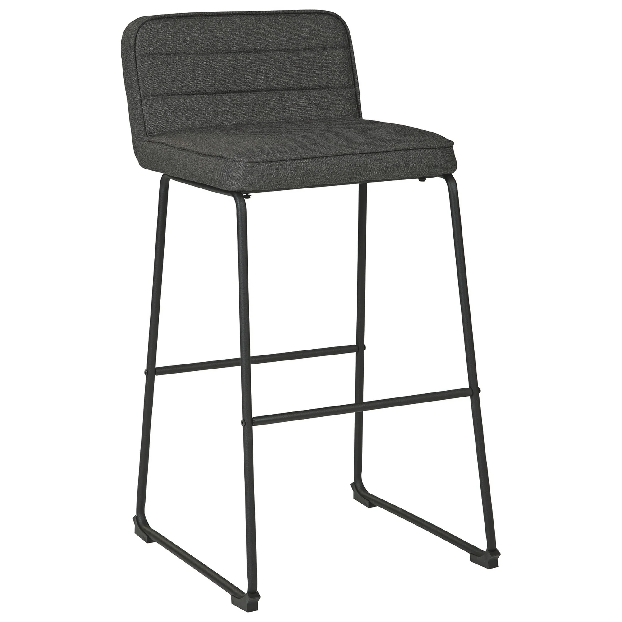 40 Inch Channel Stitched Low Fabric Barstool With Sled Base Set Of 2 Gray By Benzara - Image 4