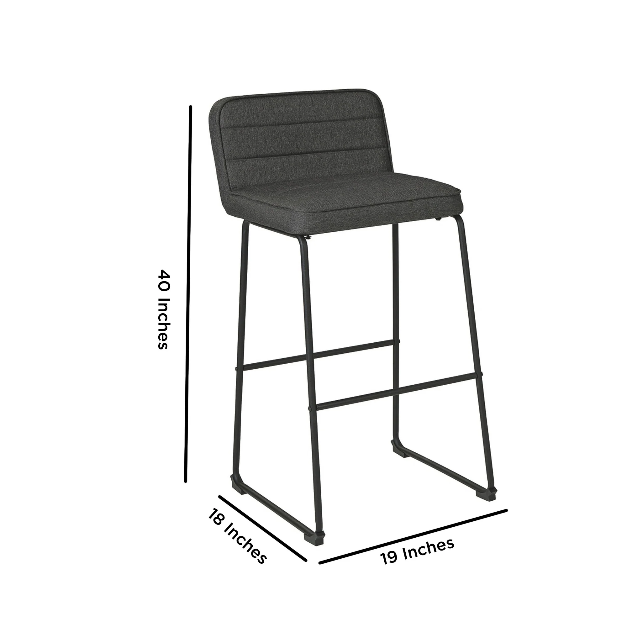 40 Inch Channel Stitched Low Fabric Barstool With Sled Base Set Of 2 Gray By Benzara - Image 5