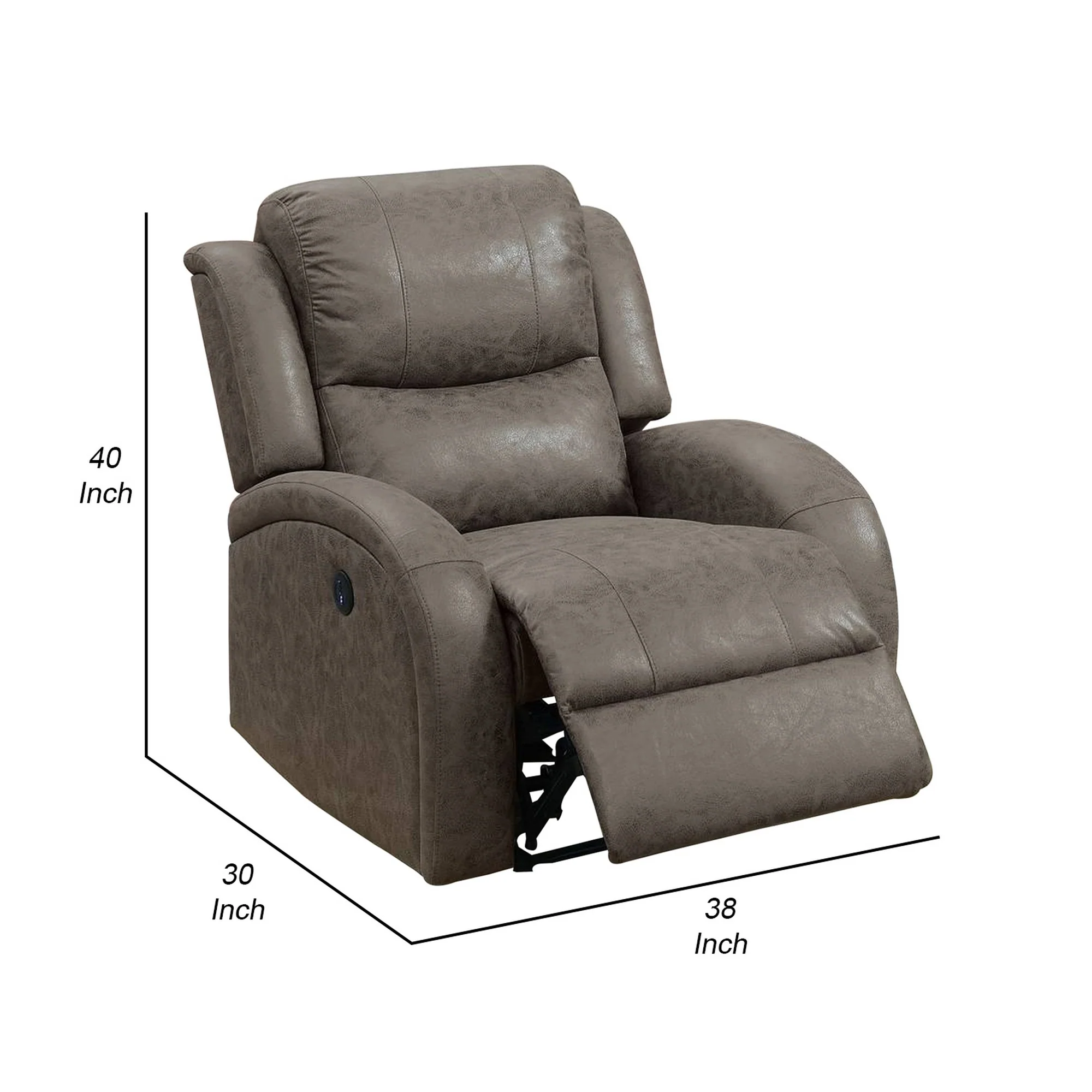 40 Inch Leatherette Power Recliner With Usb Port Brown By Benzara - Image 3