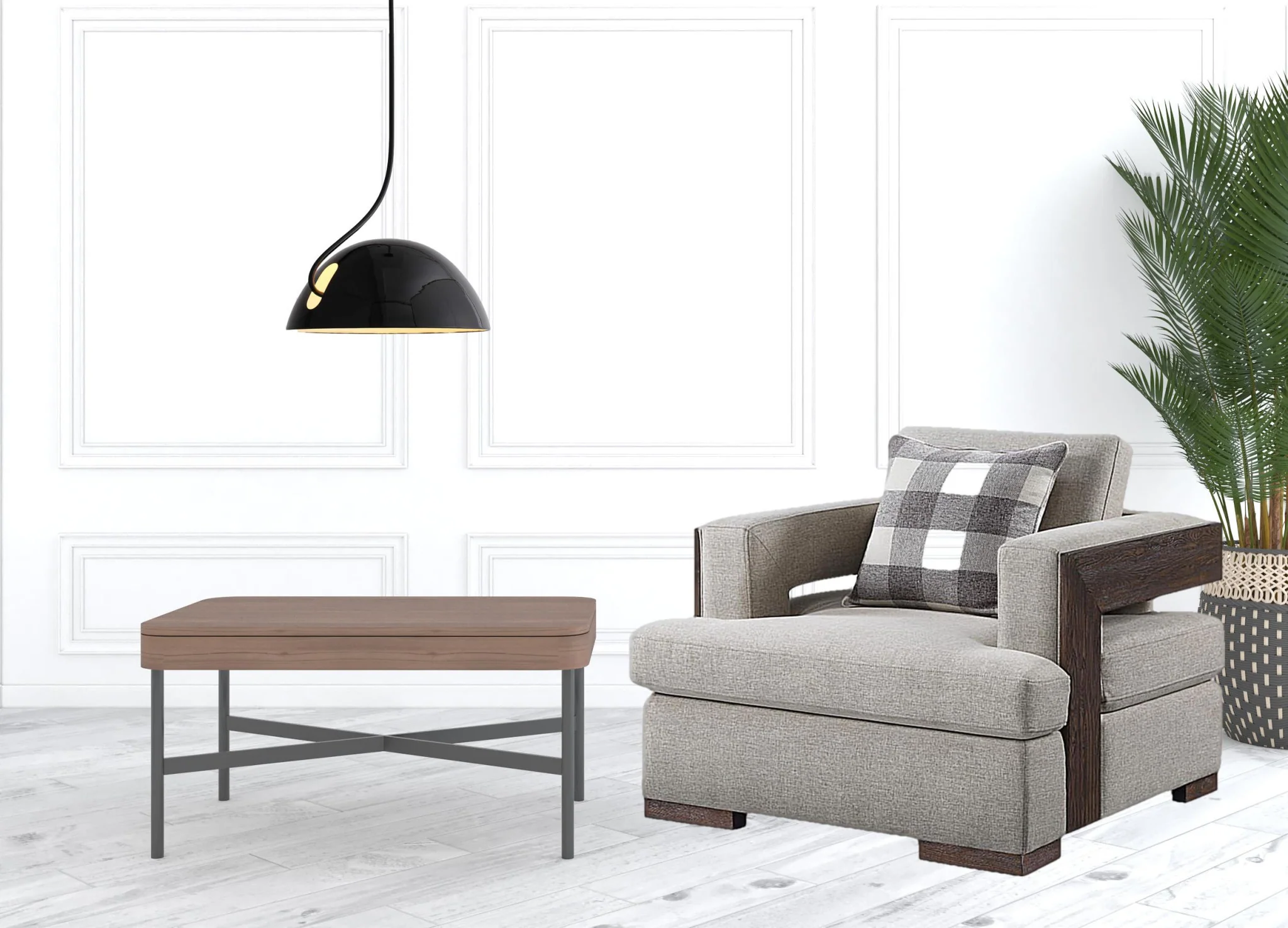 40" Light Gray Fabric And Walnut Arm Chair By Homeroots - Image 5