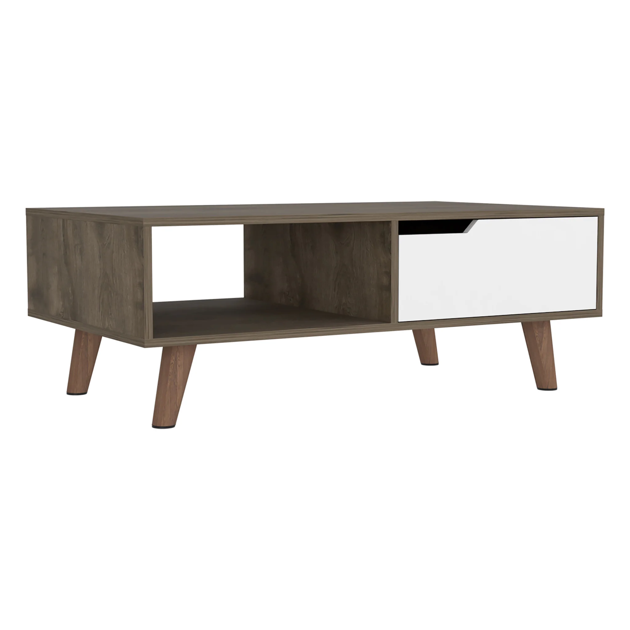 40" Natural And Dark Brown And White Wood Rectangular Coffee Table With Shelf By Homeroots - Image 2