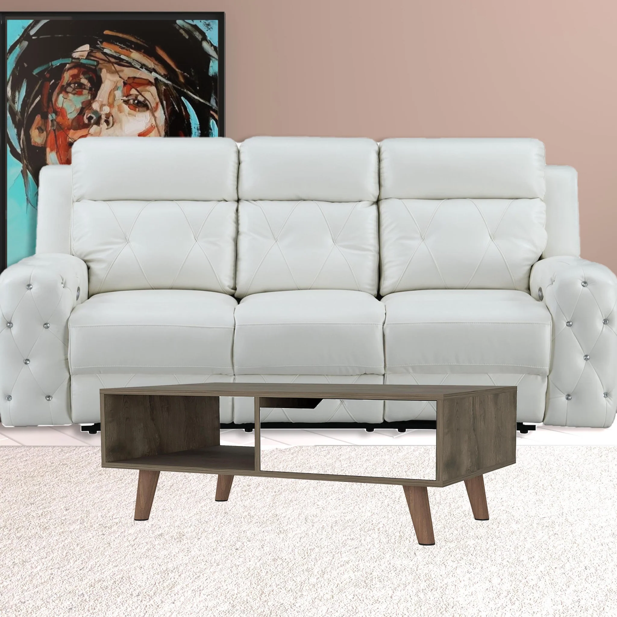 40" Natural And Dark Brown And White Wood Rectangular Coffee Table With Shelf By Homeroots - Image 3