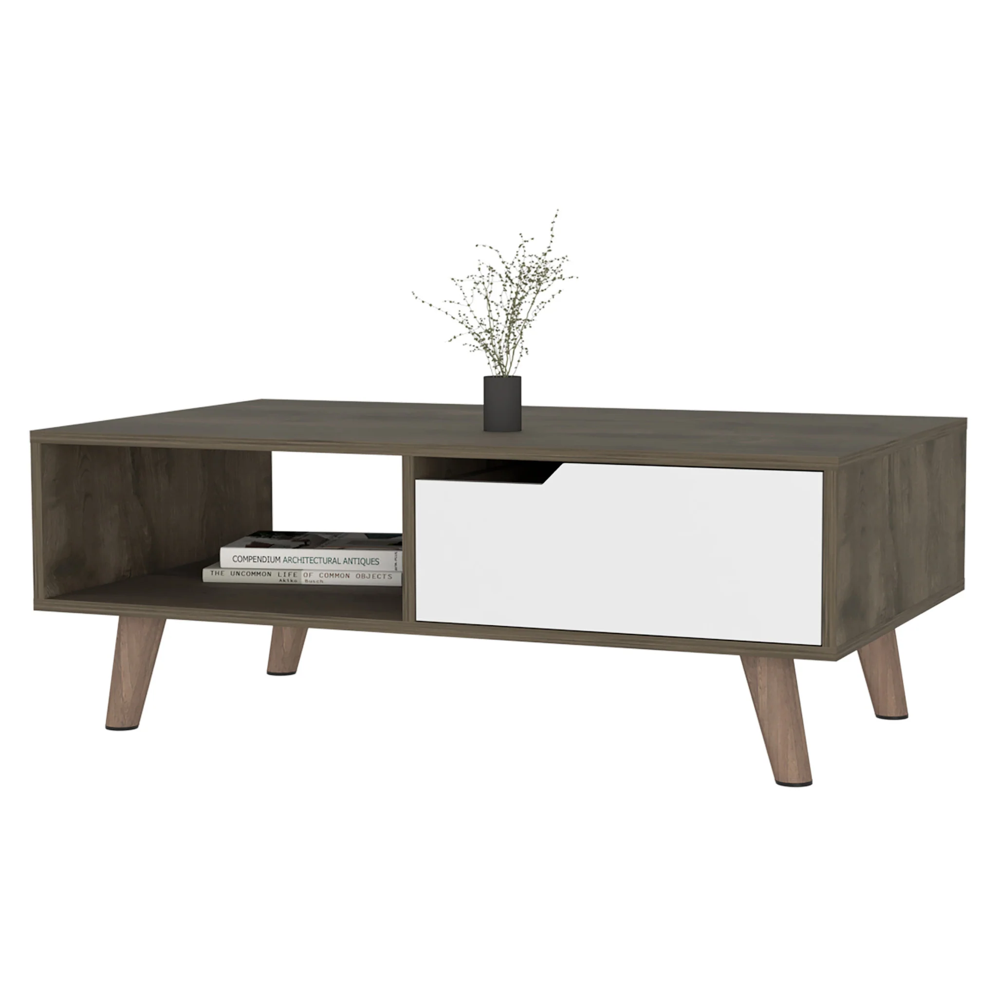 40" Natural And Dark Brown And White Wood Rectangular Coffee Table With Shelf By Homeroots - Image 4