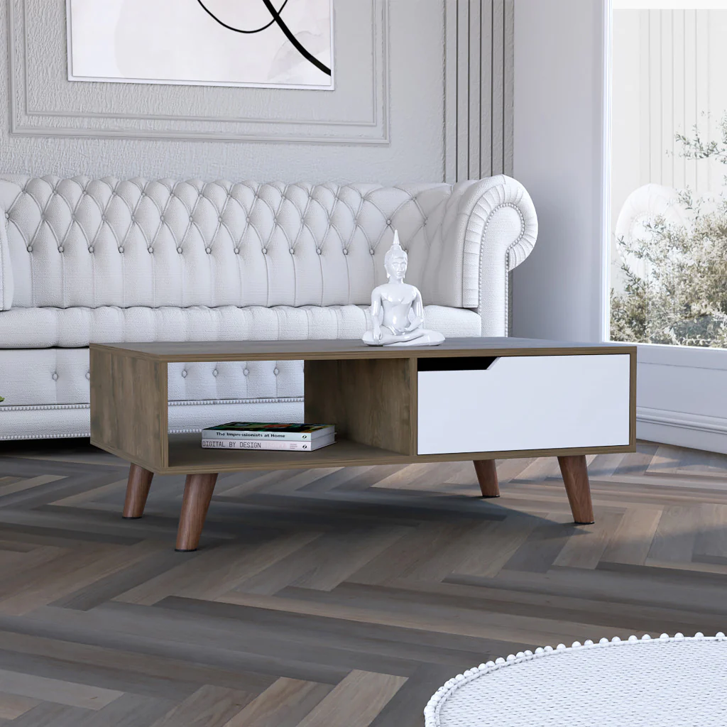 40" Natural And Dark Brown And White Wood Rectangular Coffee Table With Shelf By Homeroots - Image 5