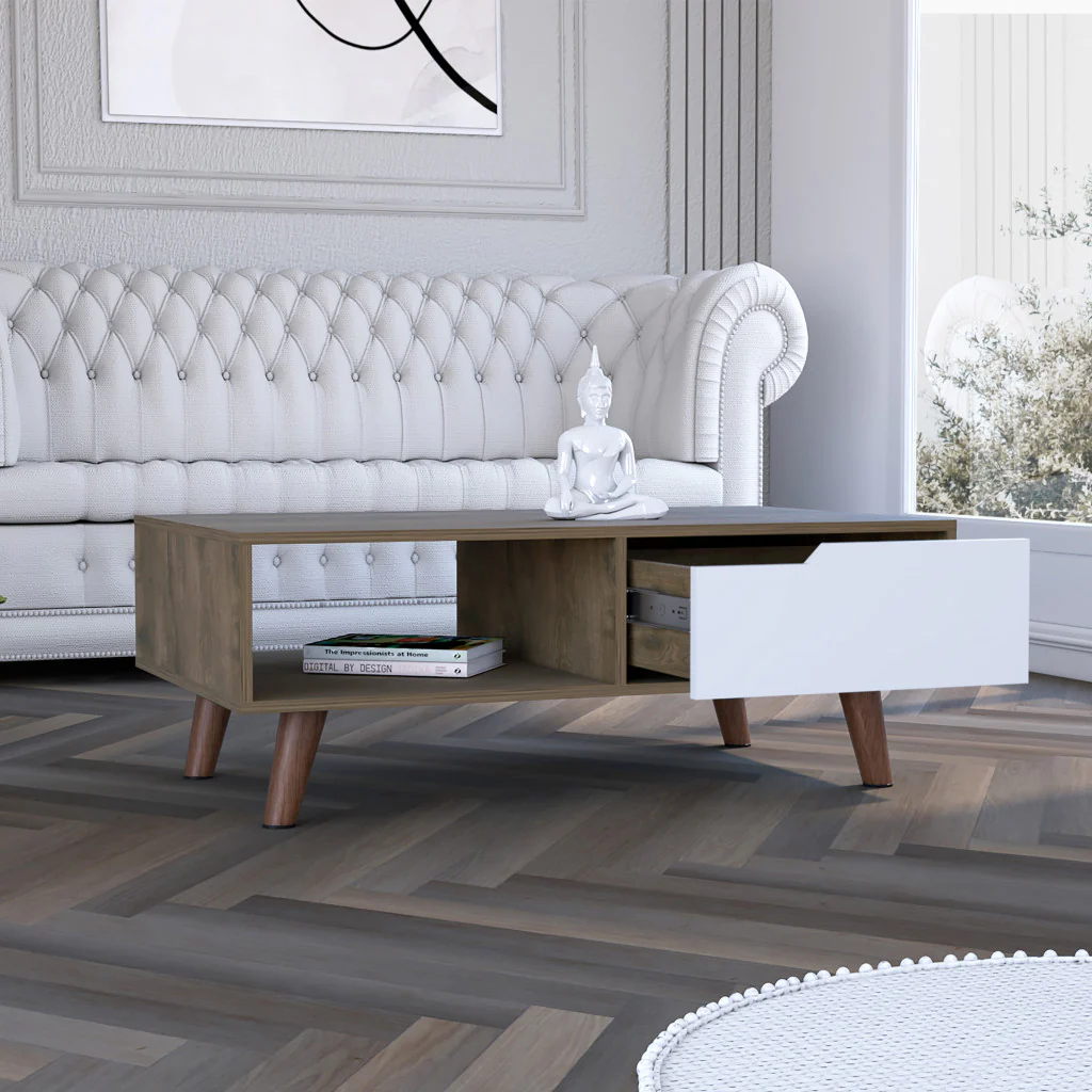40" Natural And Dark Brown And White Wood Rectangular Coffee Table With Shelf By Homeroots - Image 6