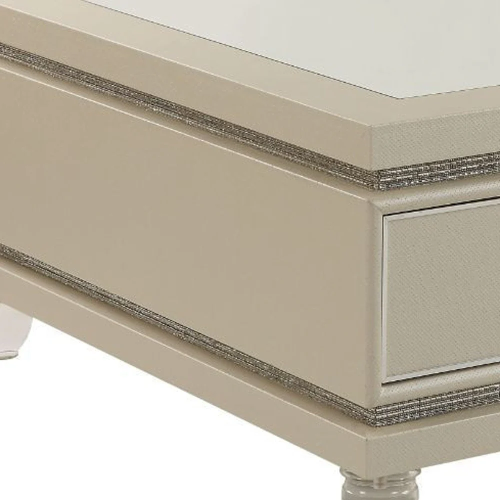 40" Pearlized Bling Faux Diamonds Square Mirrored Coffee Table With Two Drawers By Homeroots - Image 3