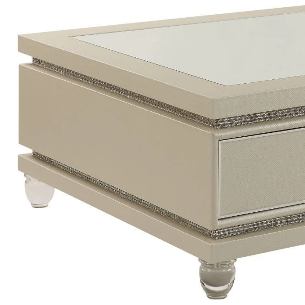 40" Pearlized Bling Faux Diamonds Square Mirrored Coffee Table With Two Drawers By Homeroots - Image 4