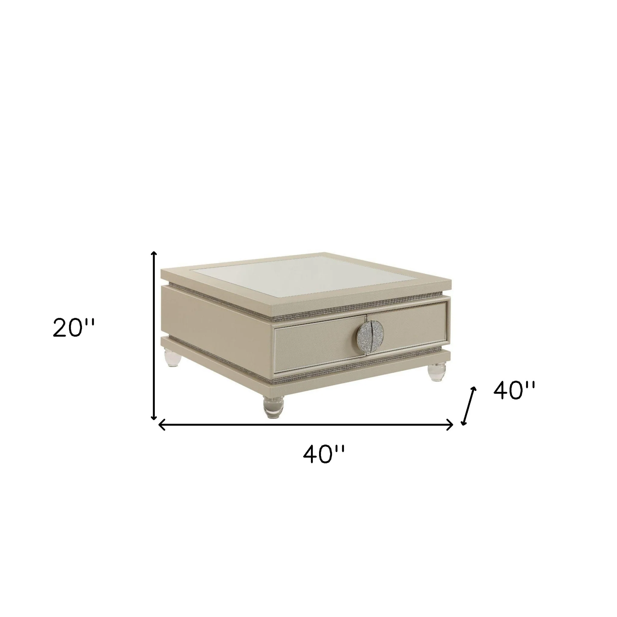40" Pearlized Bling Faux Diamonds Square Mirrored Coffee Table With Two Drawers By Homeroots - Image 5
