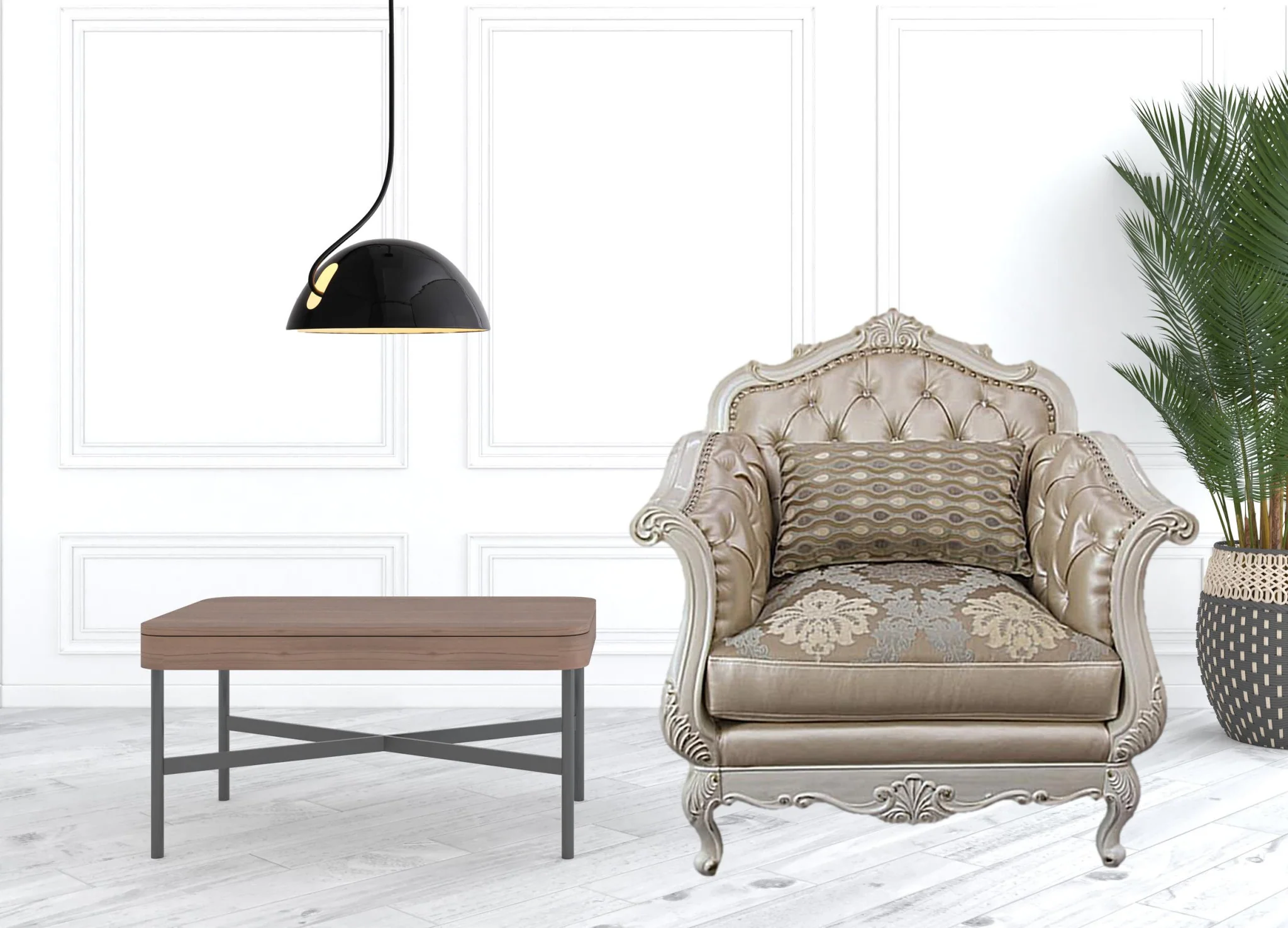 40" Rose Gold Faux Leather And Pearl White Arm Chair By Homeroots - Image 2