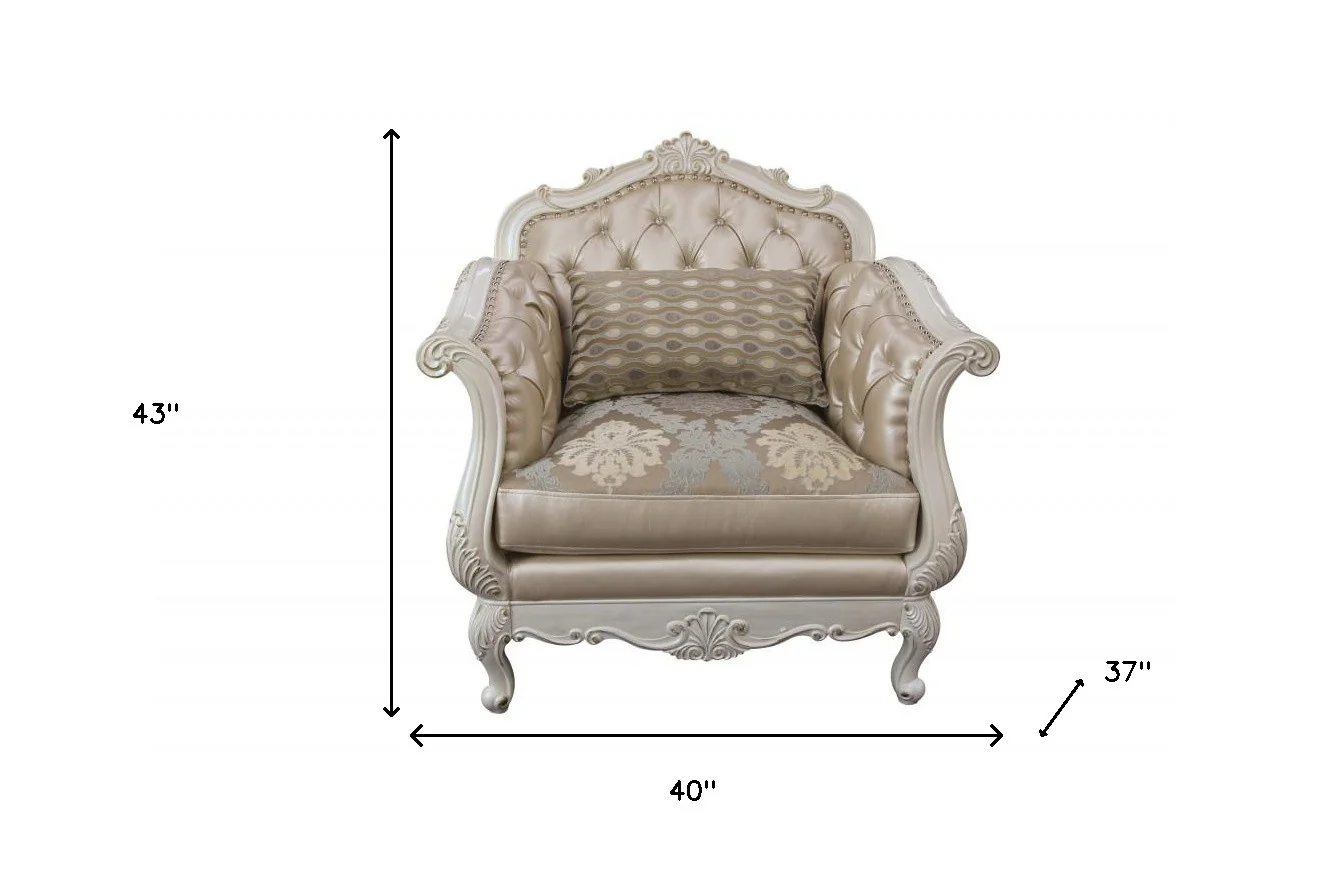 40" Rose Gold Faux Leather And Pearl White Arm Chair By Homeroots - Image 4
