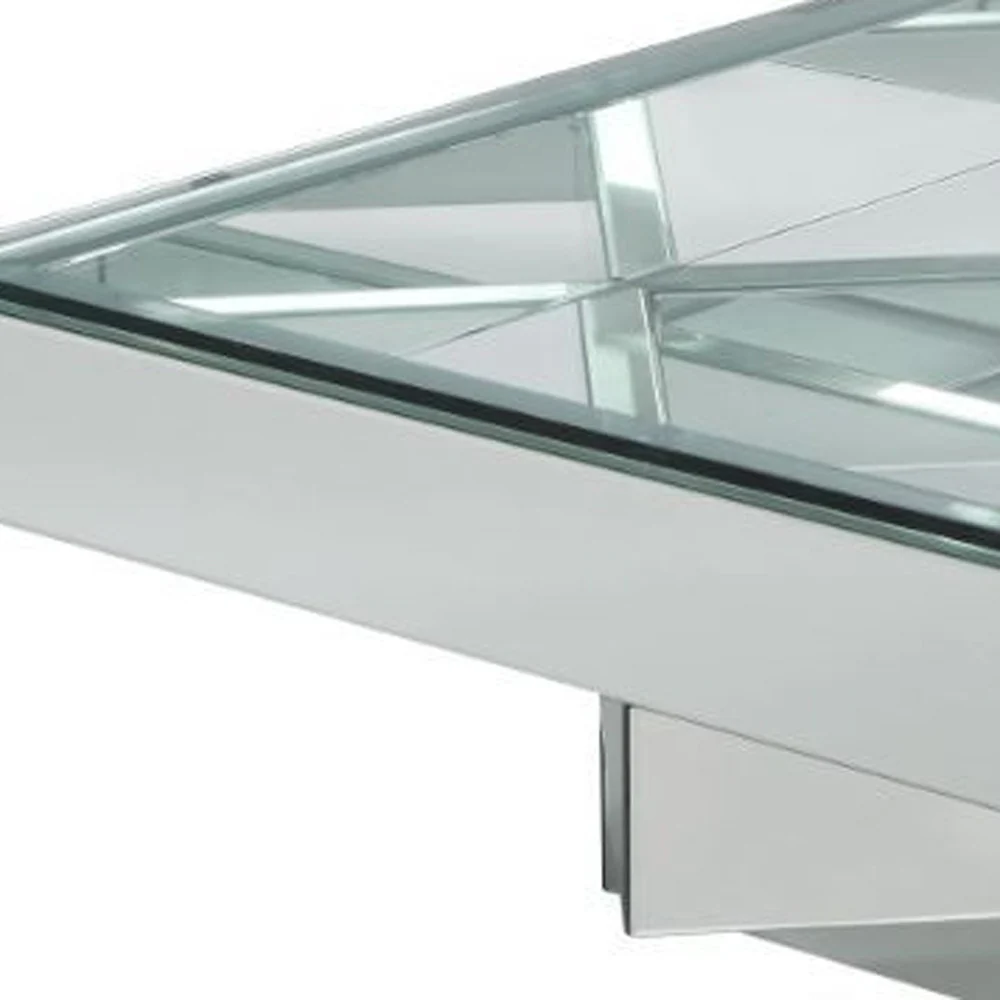 40" Silver And Clear Glass Rectangular Mirrored Coffee Table By Homeroots - Image 3