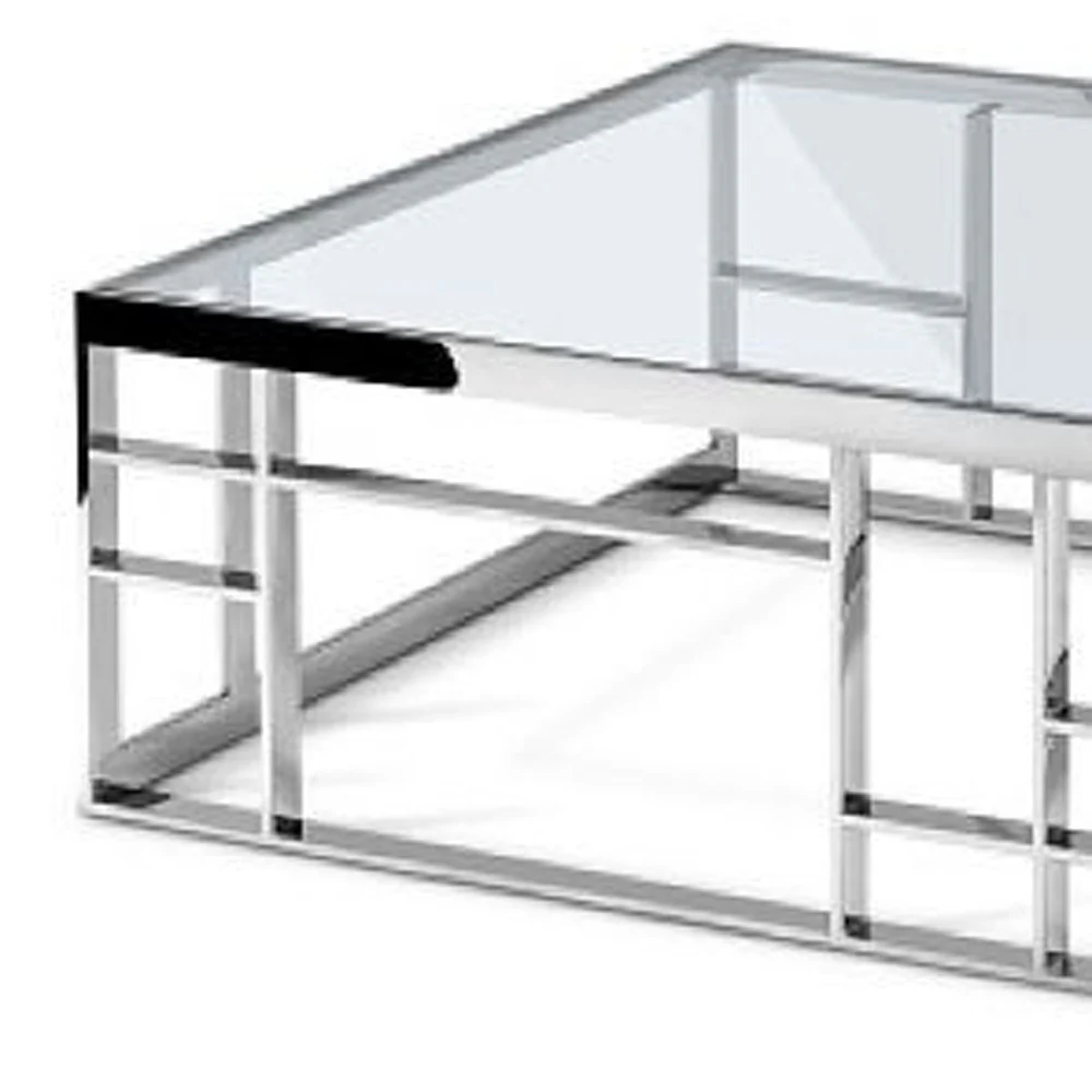 40" Silver And Clear Glass Square Coffee Table By Homeroots - Image 4