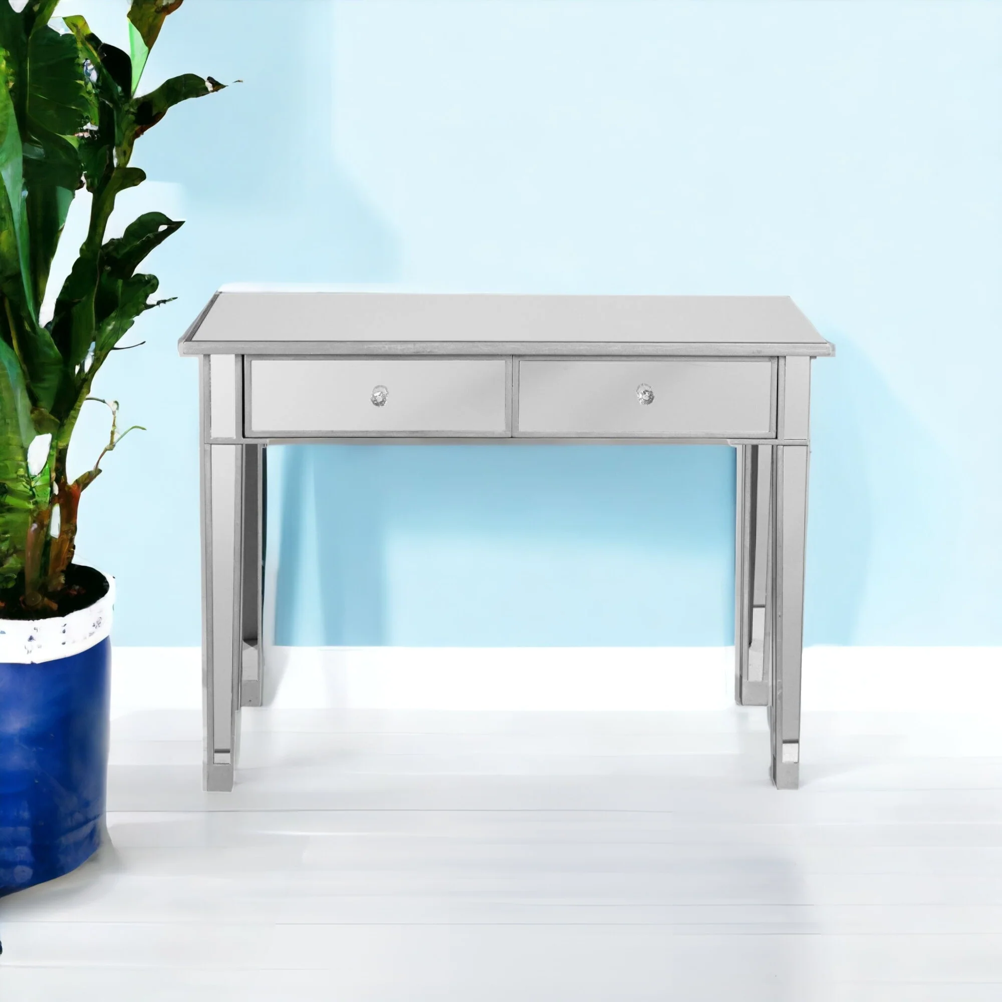 40" Silver Mirrored Glass Console Table With Storage By Homeroots - Image 3