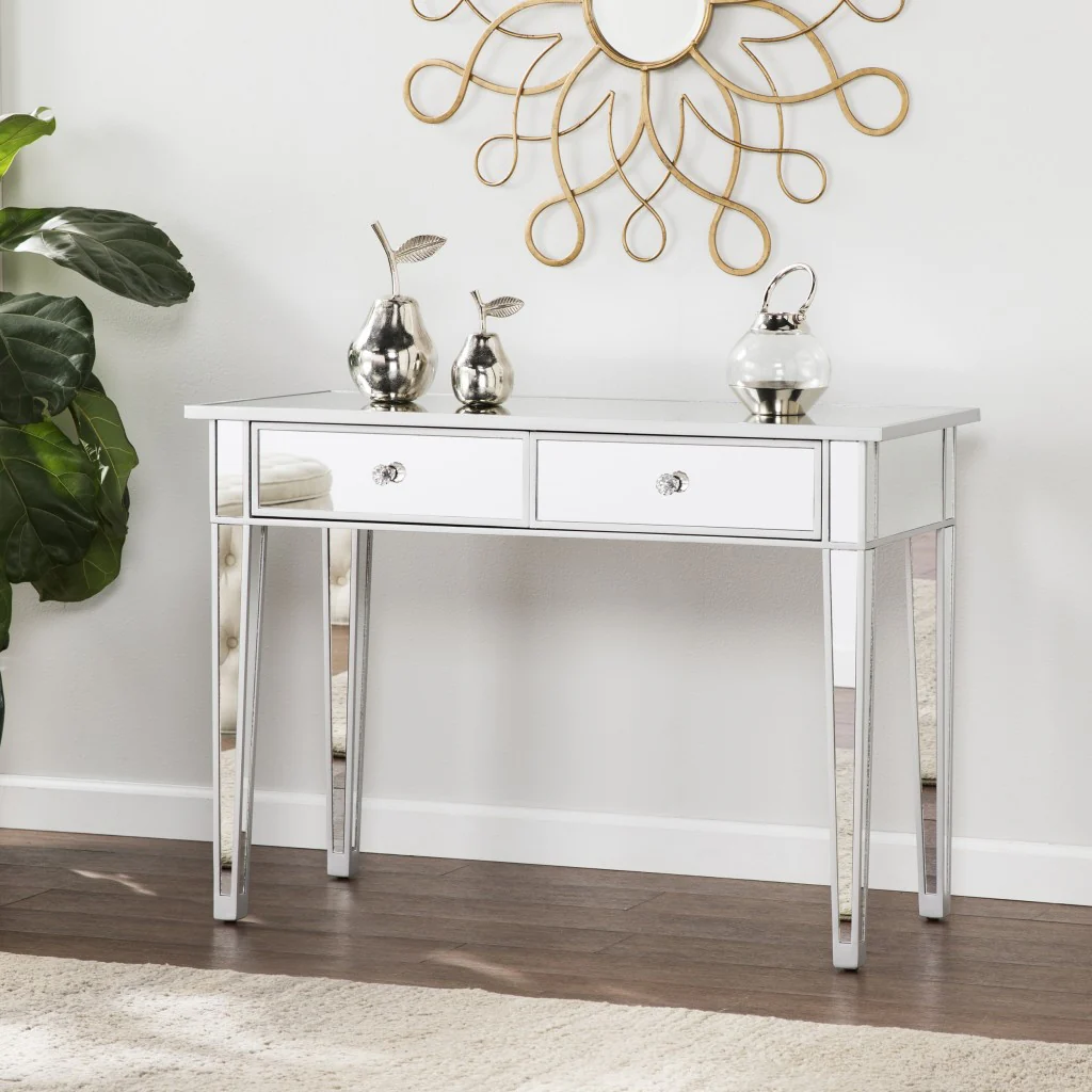 40" Silver Mirrored Glass Console Table With Storage By Homeroots - Image 5