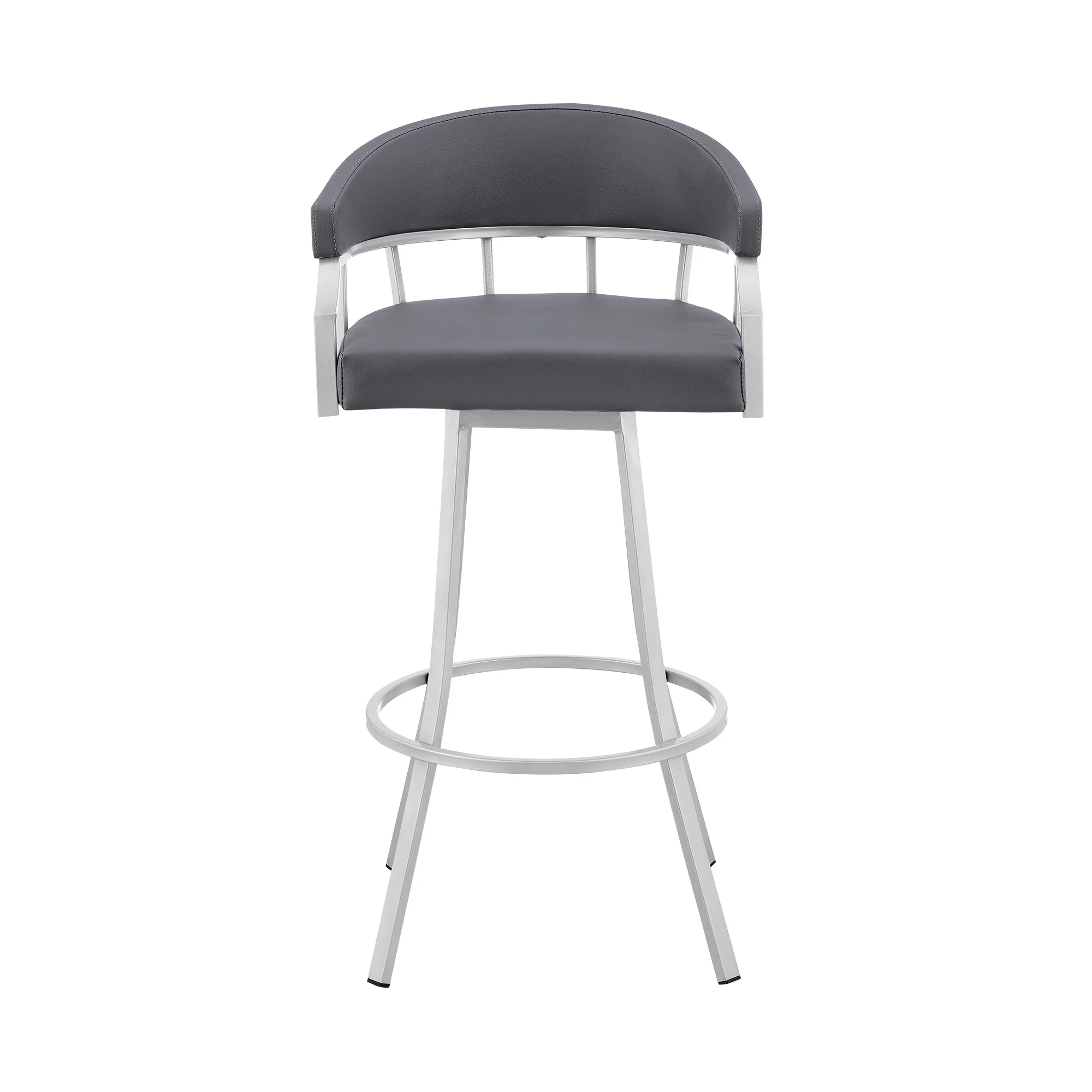 40" Slate Grey Faux Leather And Iron Swivel Low Back Bar Height Chair By Homeroots - Image 2