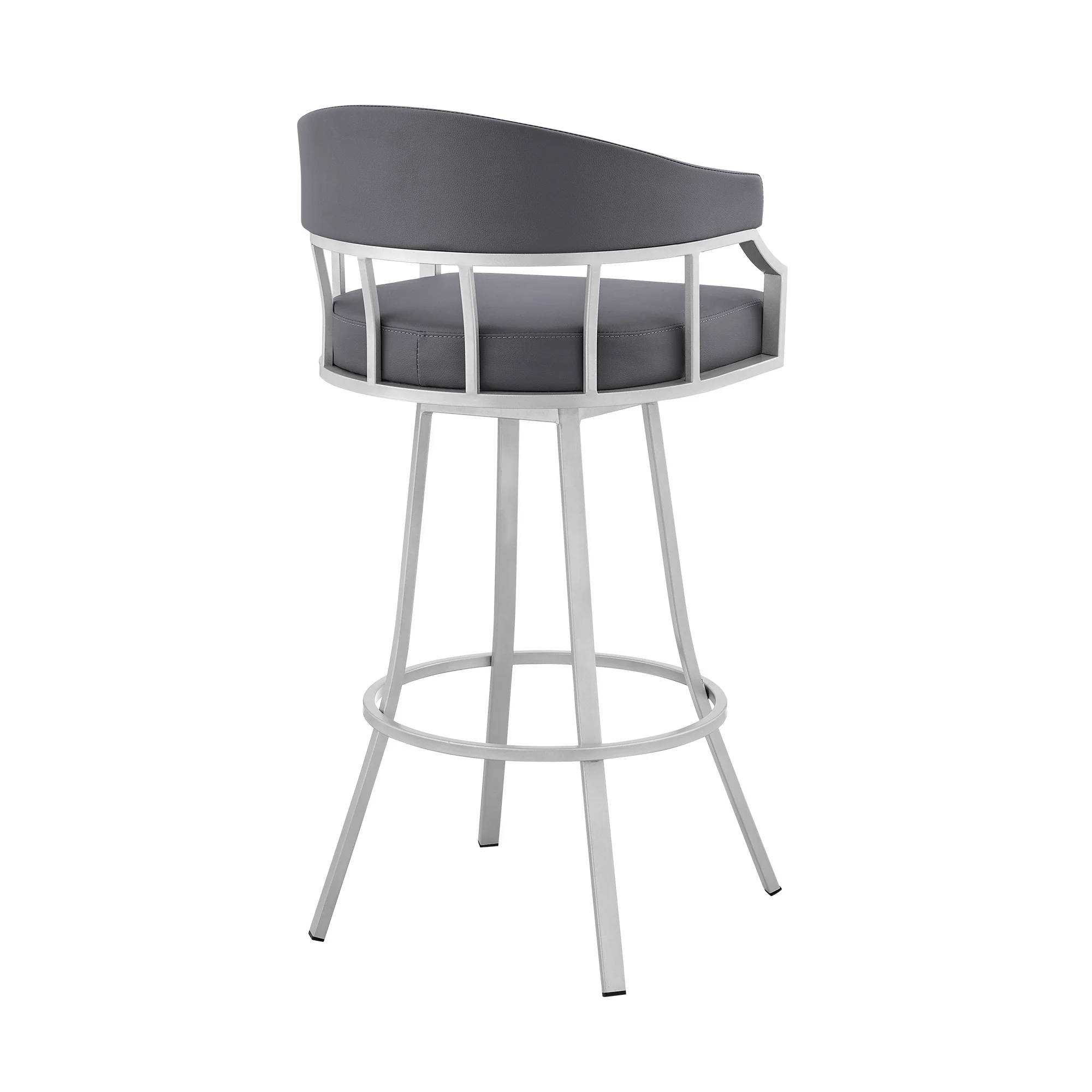 40" Slate Grey Faux Leather And Iron Swivel Low Back Bar Height Chair By Homeroots - Image 3