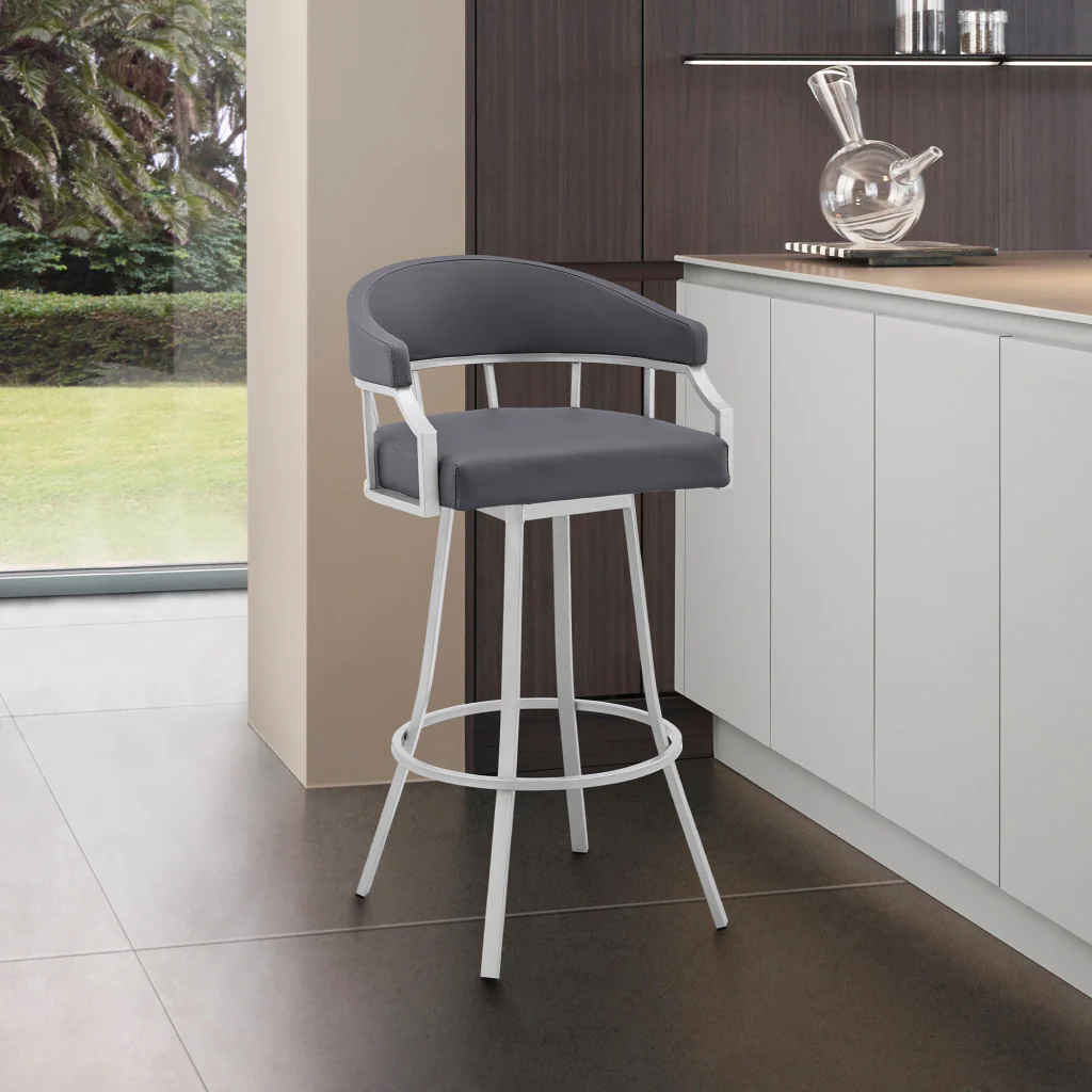 40" Slate Grey Faux Leather And Iron Swivel Low Back Bar Height Chair By Homeroots - Image 5