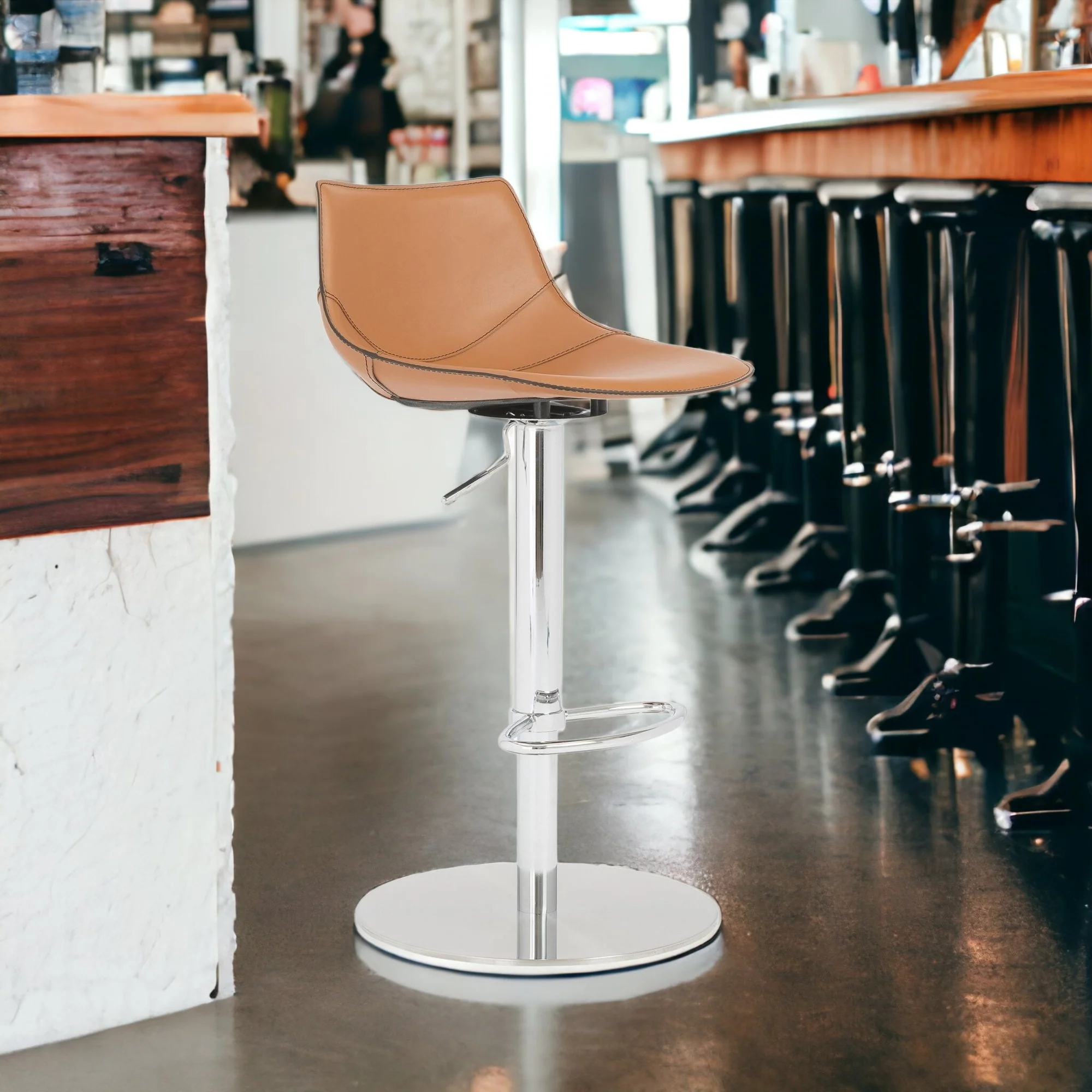 40" Terra Cotta And Silver Steel Swivel Low Back Bar Height Chair With Footrest By Homeroots - Image 2