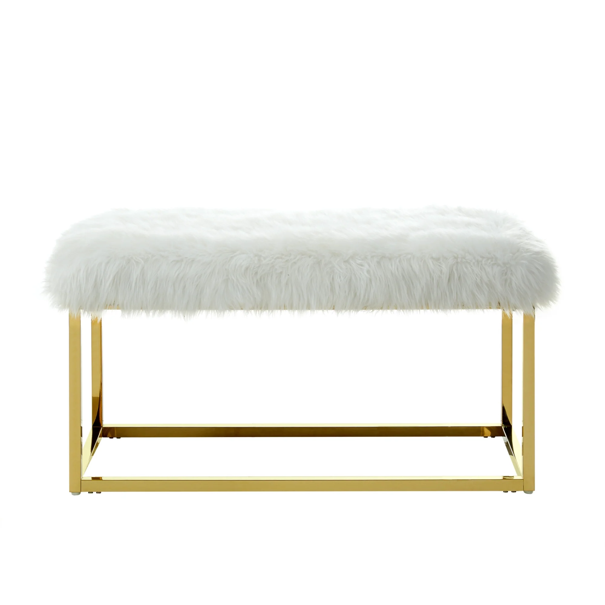 40" White And Gold Upholstered Faux Fur Bench By Homeroots - Image 2