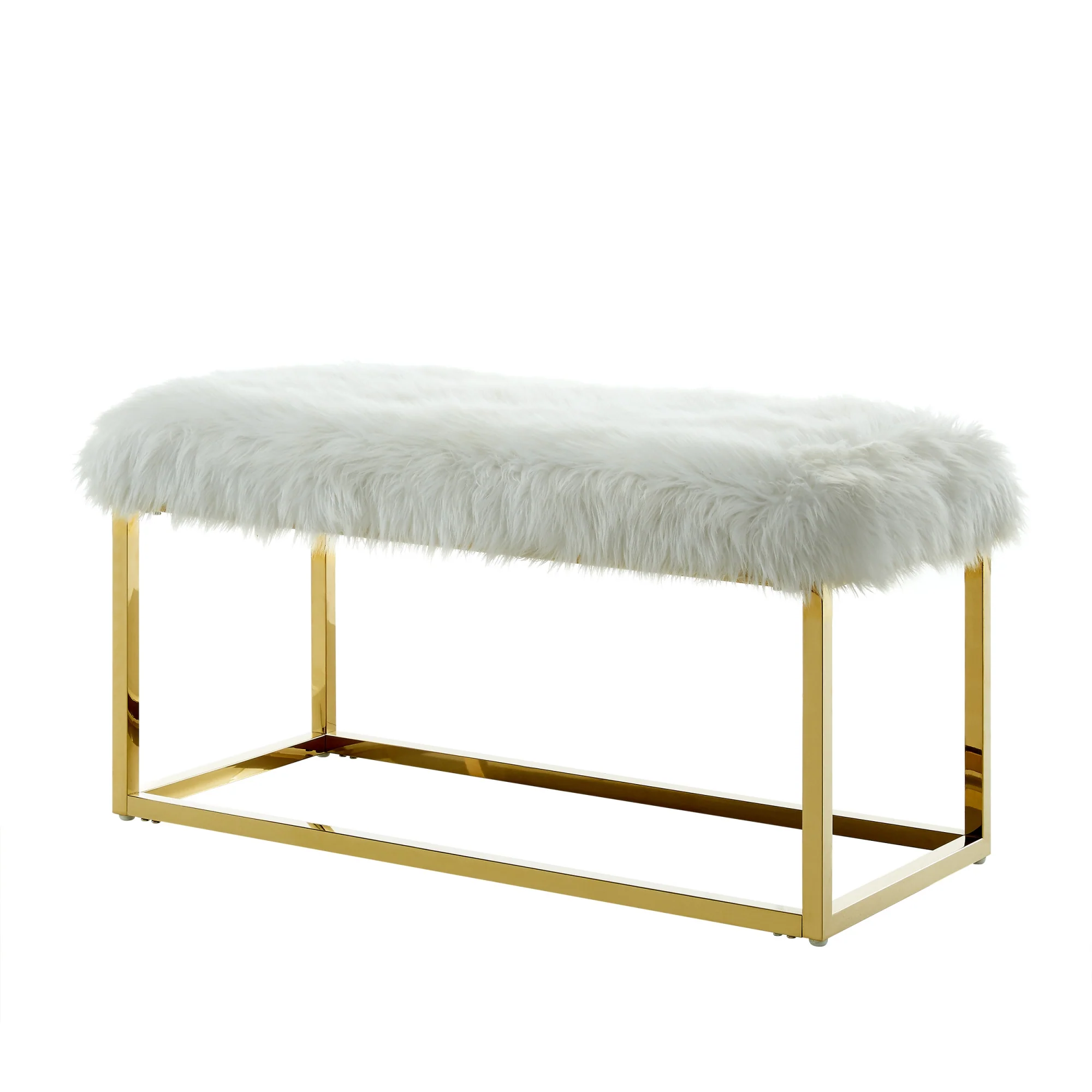 40" White And Gold Upholstered Faux Fur Bench By Homeroots - Image 3