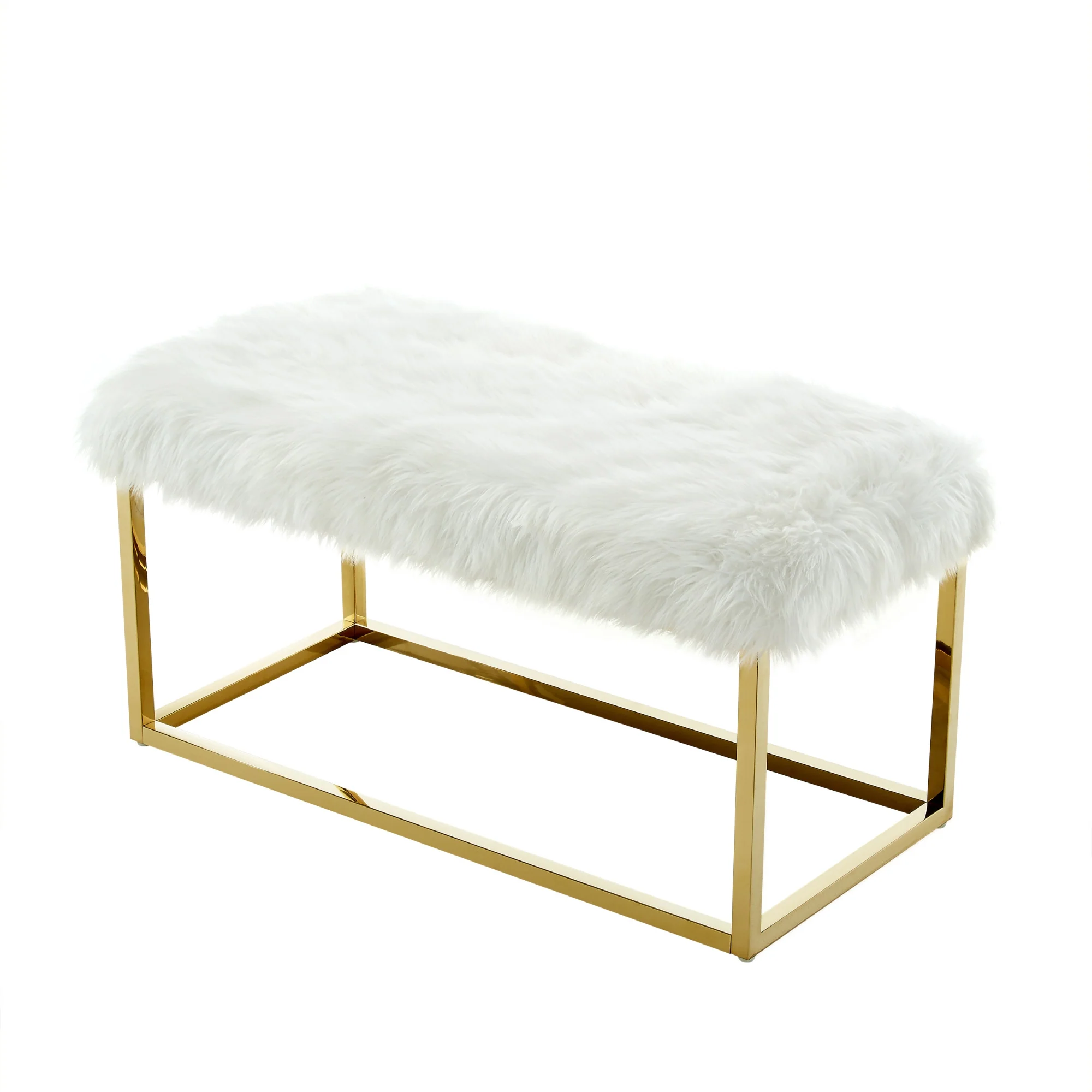 40" White And Gold Upholstered Faux Fur Bench By Homeroots - Image 4