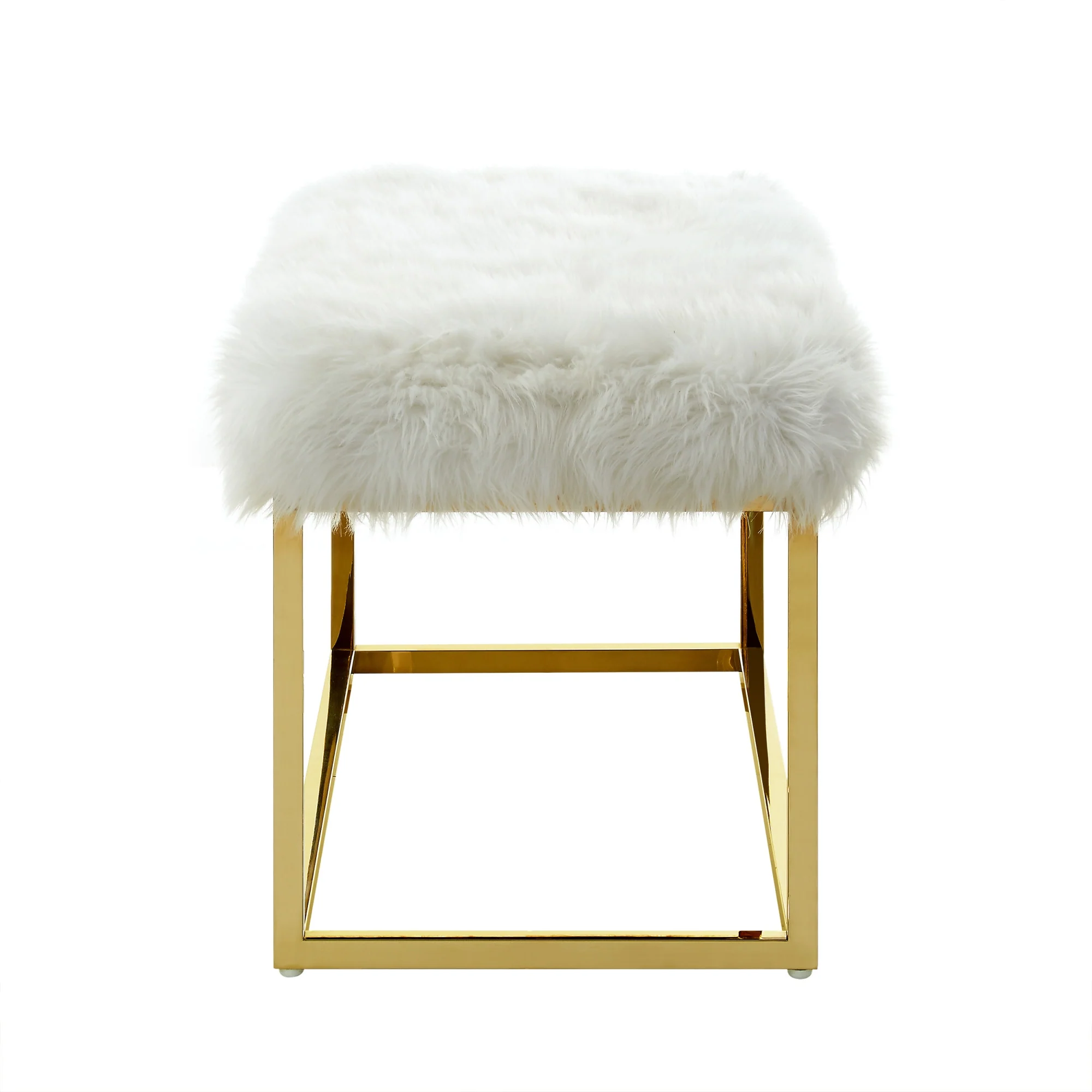 40" White And Gold Upholstered Faux Fur Bench By Homeroots - Image 5