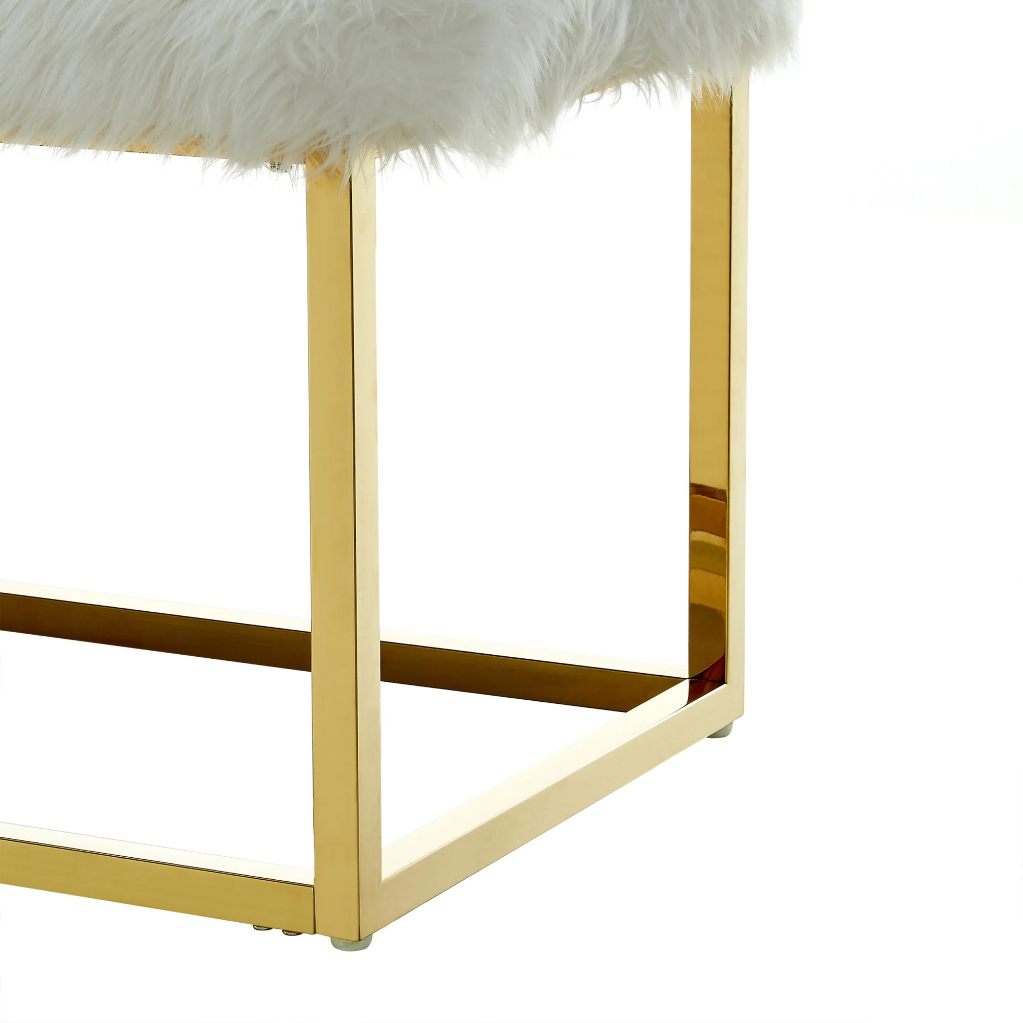 40" White And Gold Upholstered Faux Fur Bench By Homeroots - Image 6