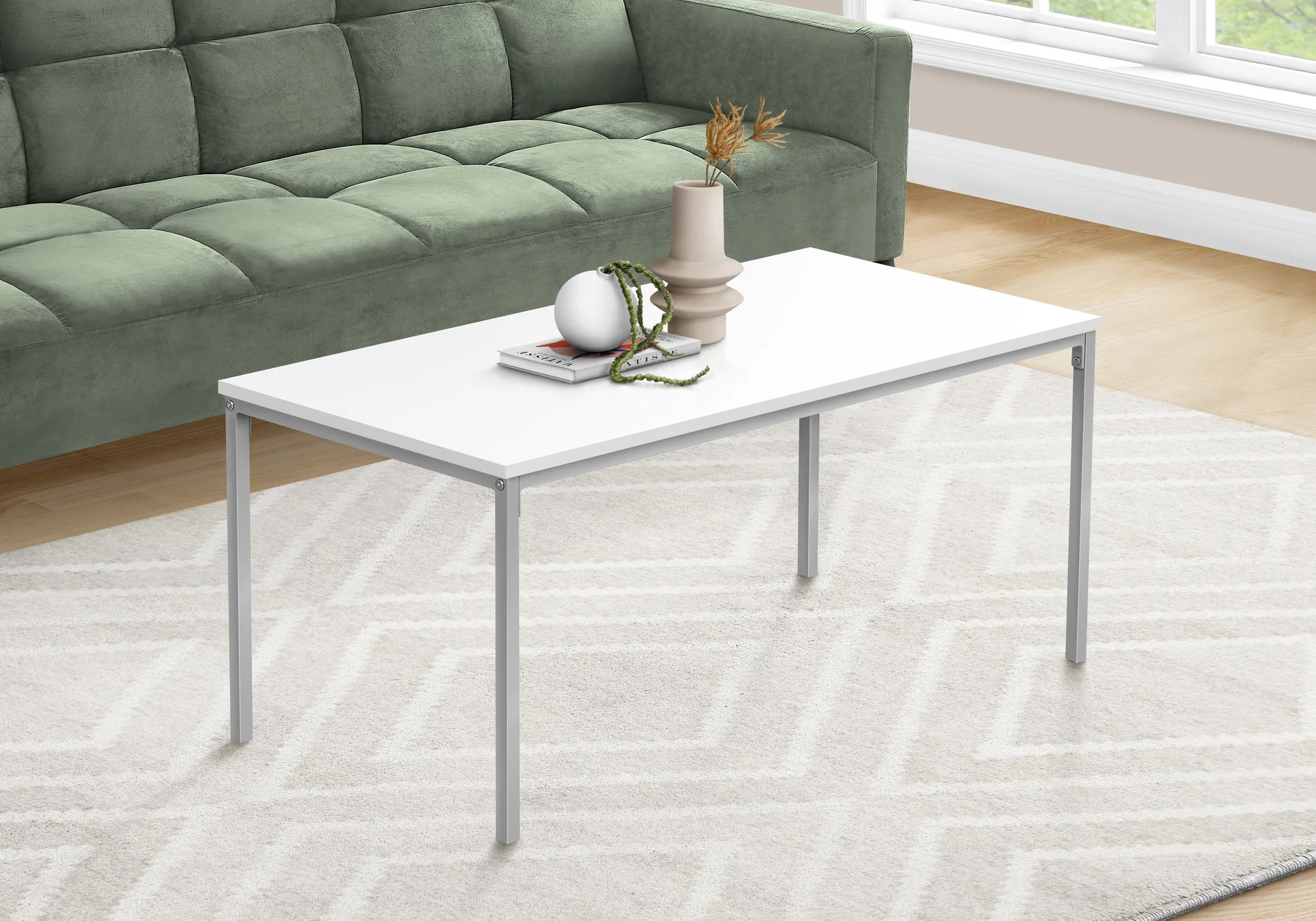 40" White And Silver Rectangular Coffee Table By Homeroots - Image 3
