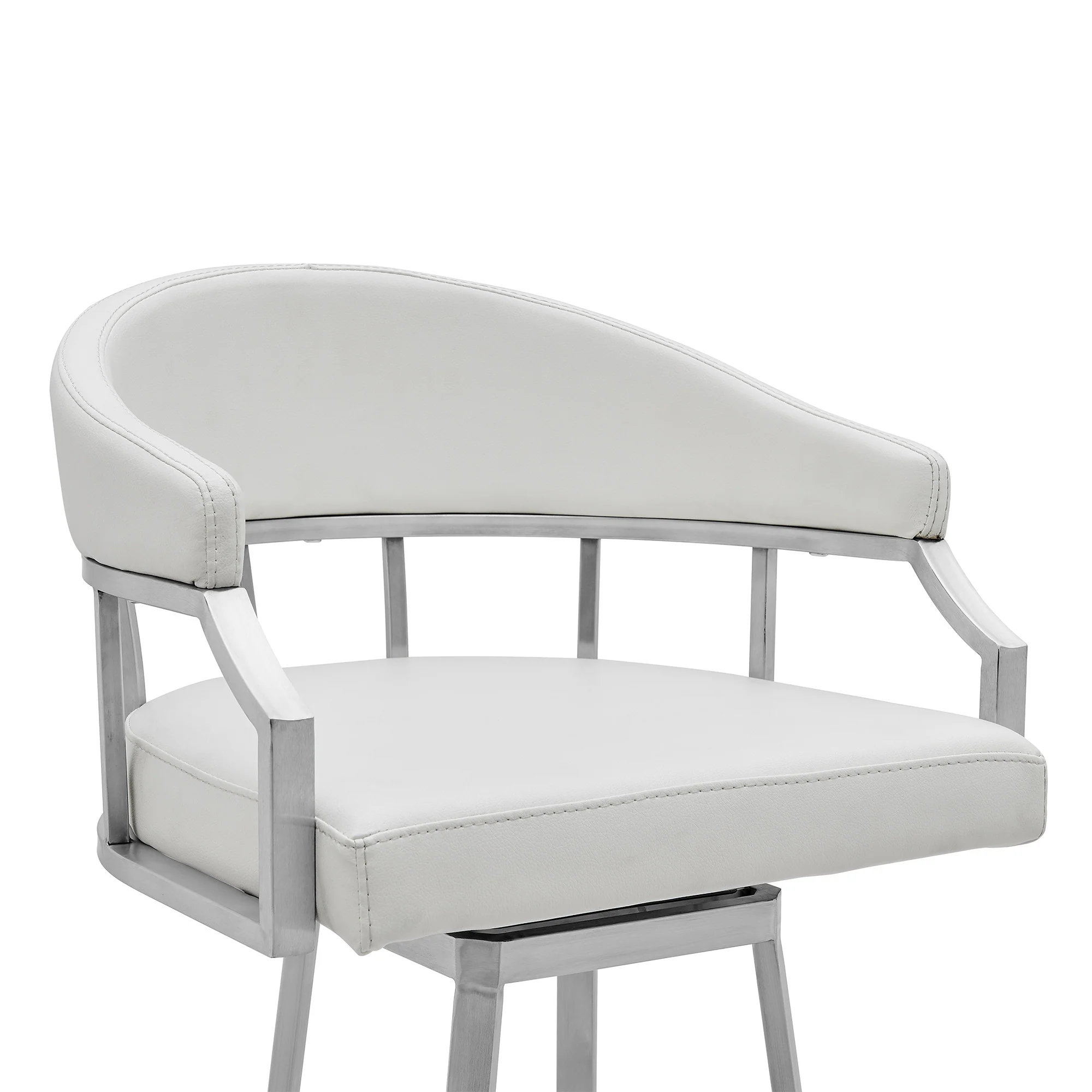 40" White Faux Leather And Iron Swivel Low Back Bar Height Chair By Homeroots - Image 5