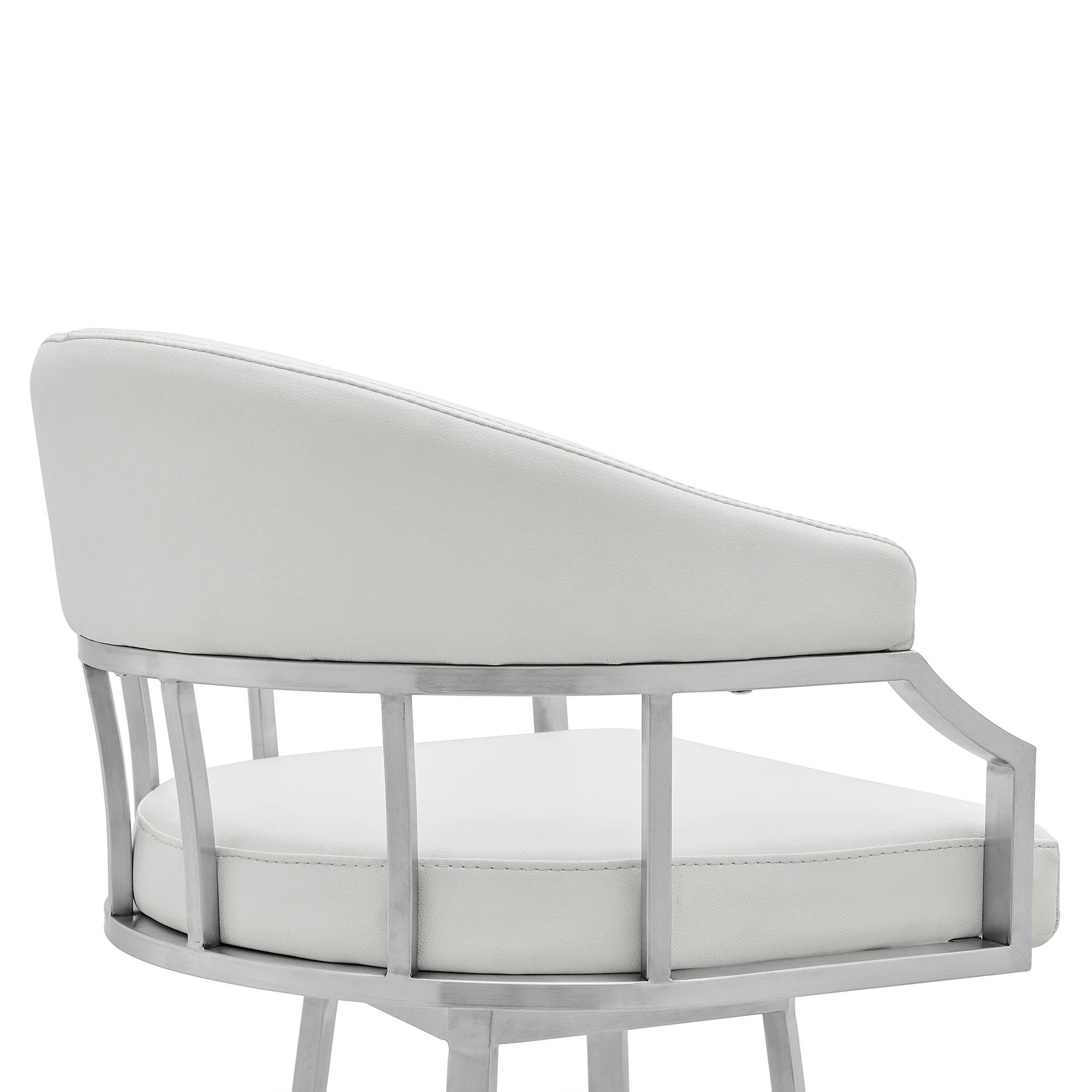 40" White Faux Leather And Iron Swivel Low Back Bar Height Chair By Homeroots - Image 6