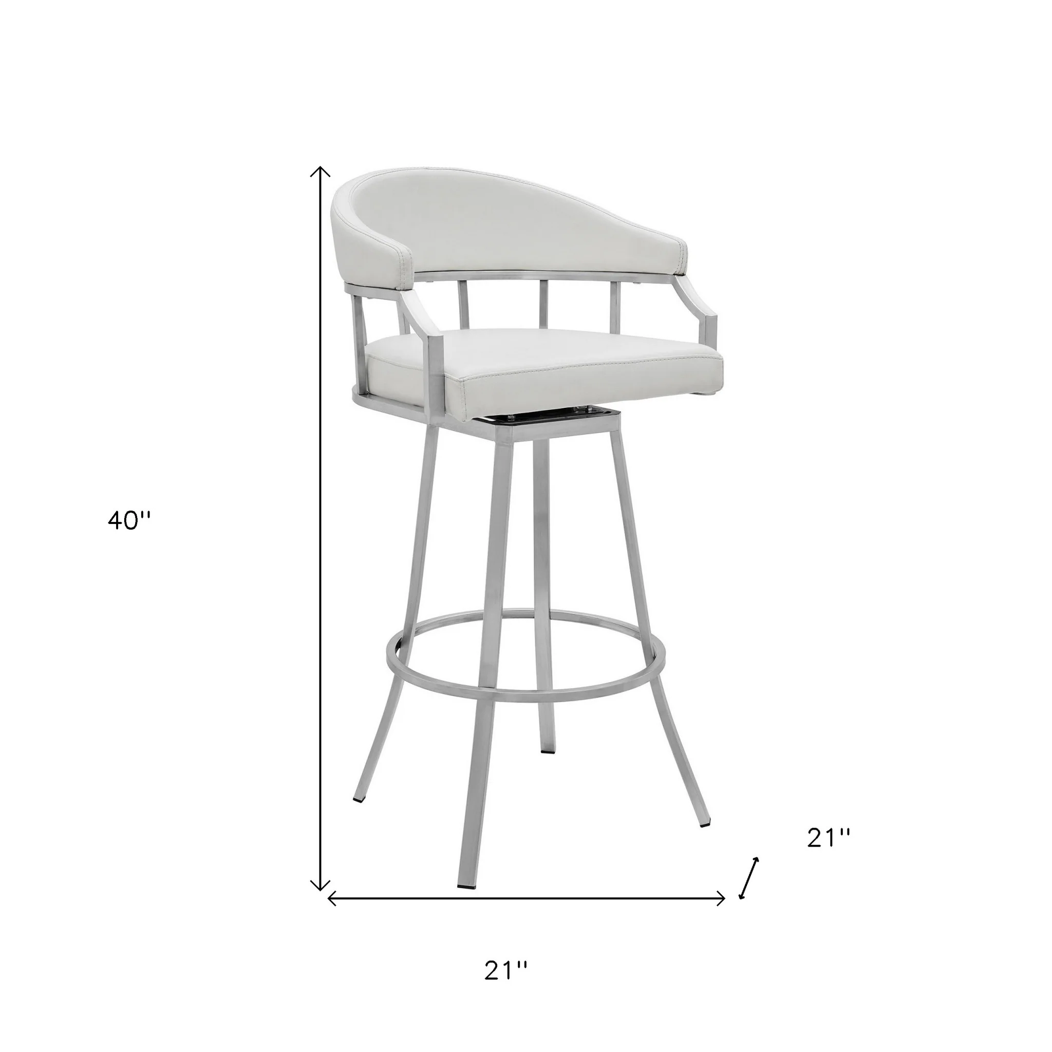 40" White Faux Leather And Iron Swivel Low Back Bar Height Chair By Homeroots - Image 9