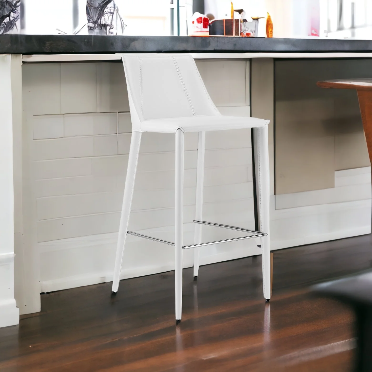 40" White Steel Low Back Bar Height Chair With Footrest By Homeroots - Image 2