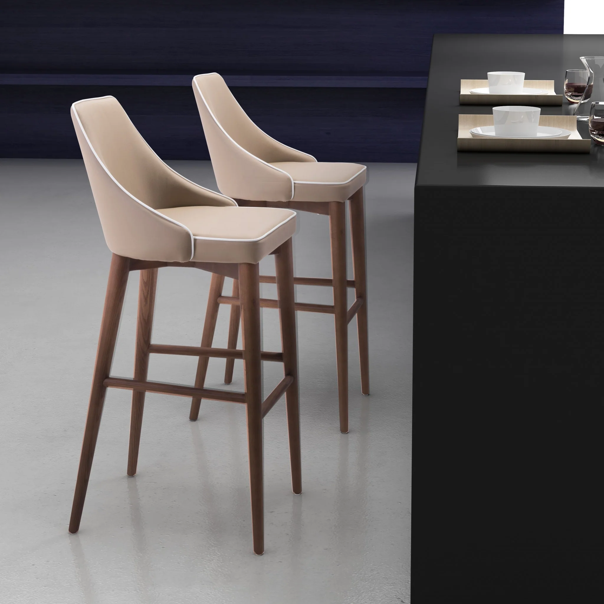 41" Beige And Brown Solid Wood Low Back Bar Height Chair With Footrest By Homeroots - Image 5