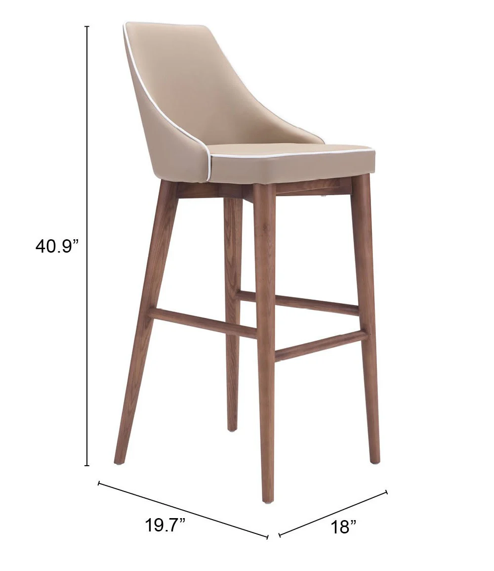 41" Beige And Brown Solid Wood Low Back Bar Height Chair With Footrest By Homeroots - Image 6