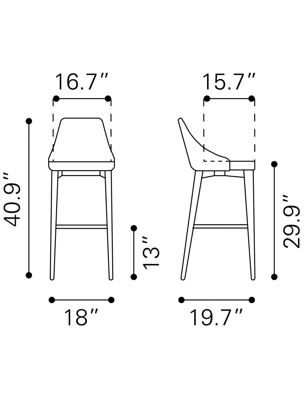41" Beige And Brown Solid Wood Low Back Bar Height Chair With Footrest By Homeroots - Image 7