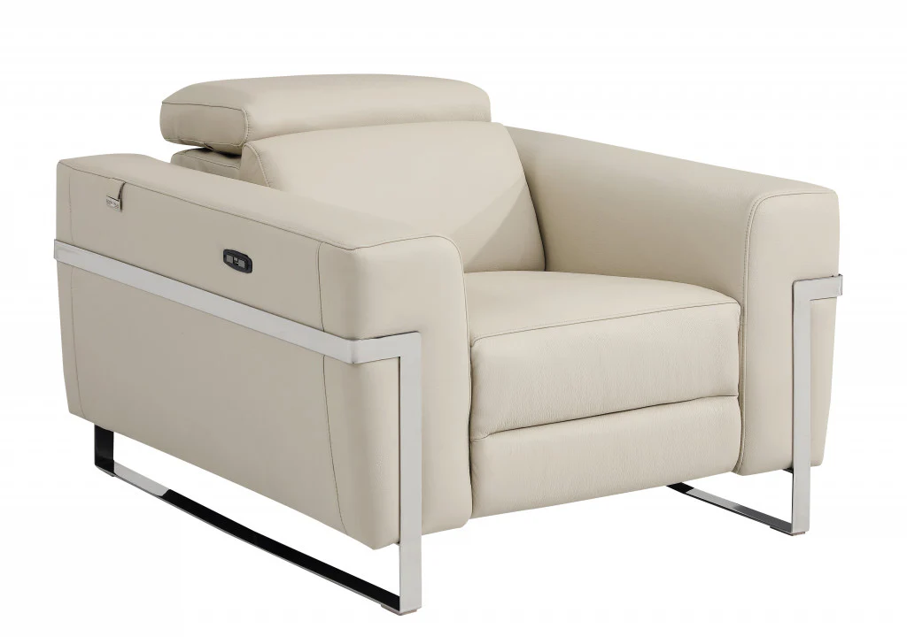 41" Beige Italian Leather Power Recliner Chair By Homeroots - Image 2