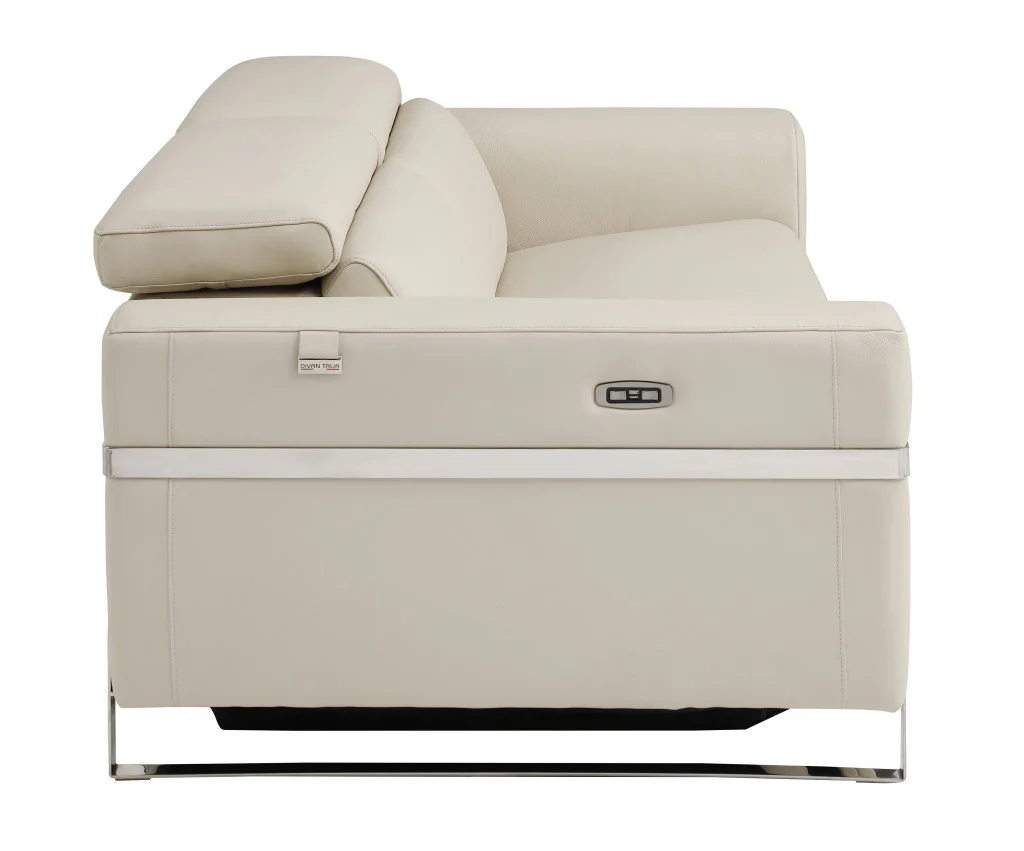 41" Beige Italian Leather Power Recliner Chair By Homeroots - Image 3