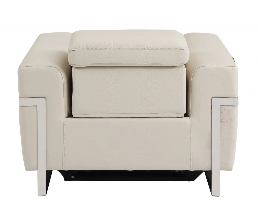 41" Beige Italian Leather Power Recliner Chair By Homeroots - Image 4