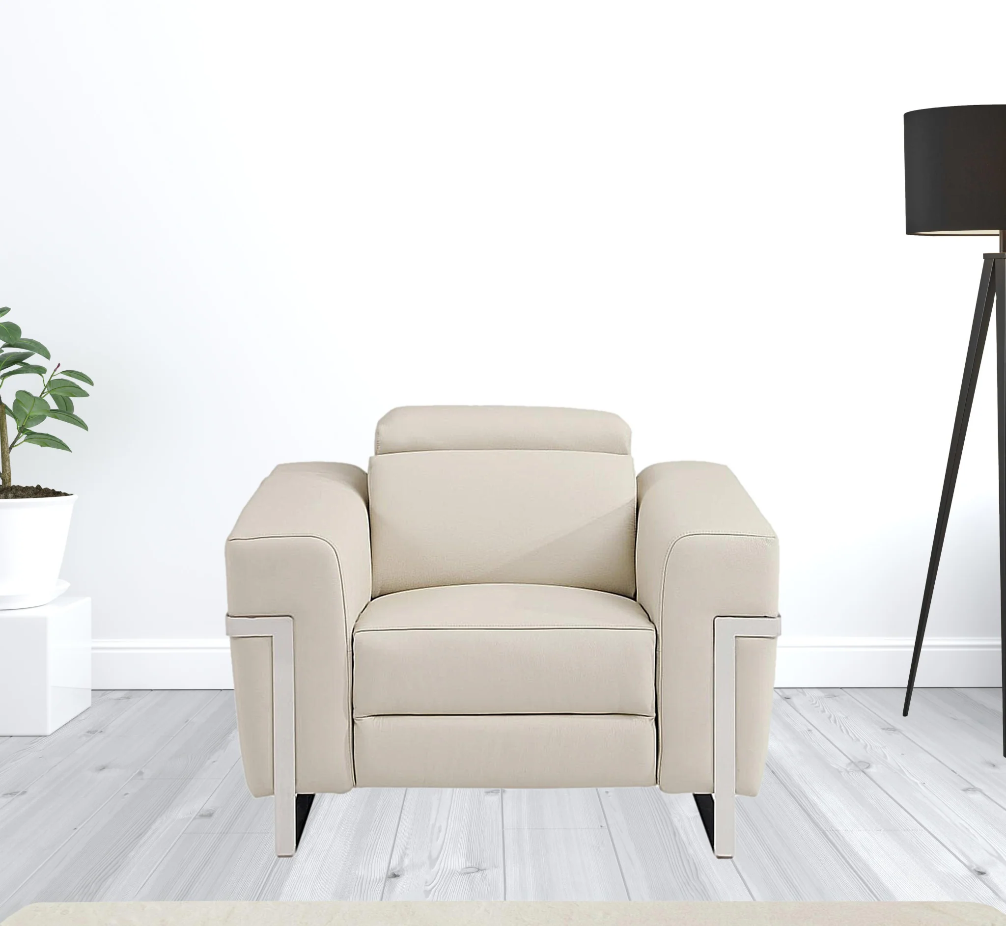 41" Beige Italian Leather Power Recliner Chair By Homeroots - Image 5