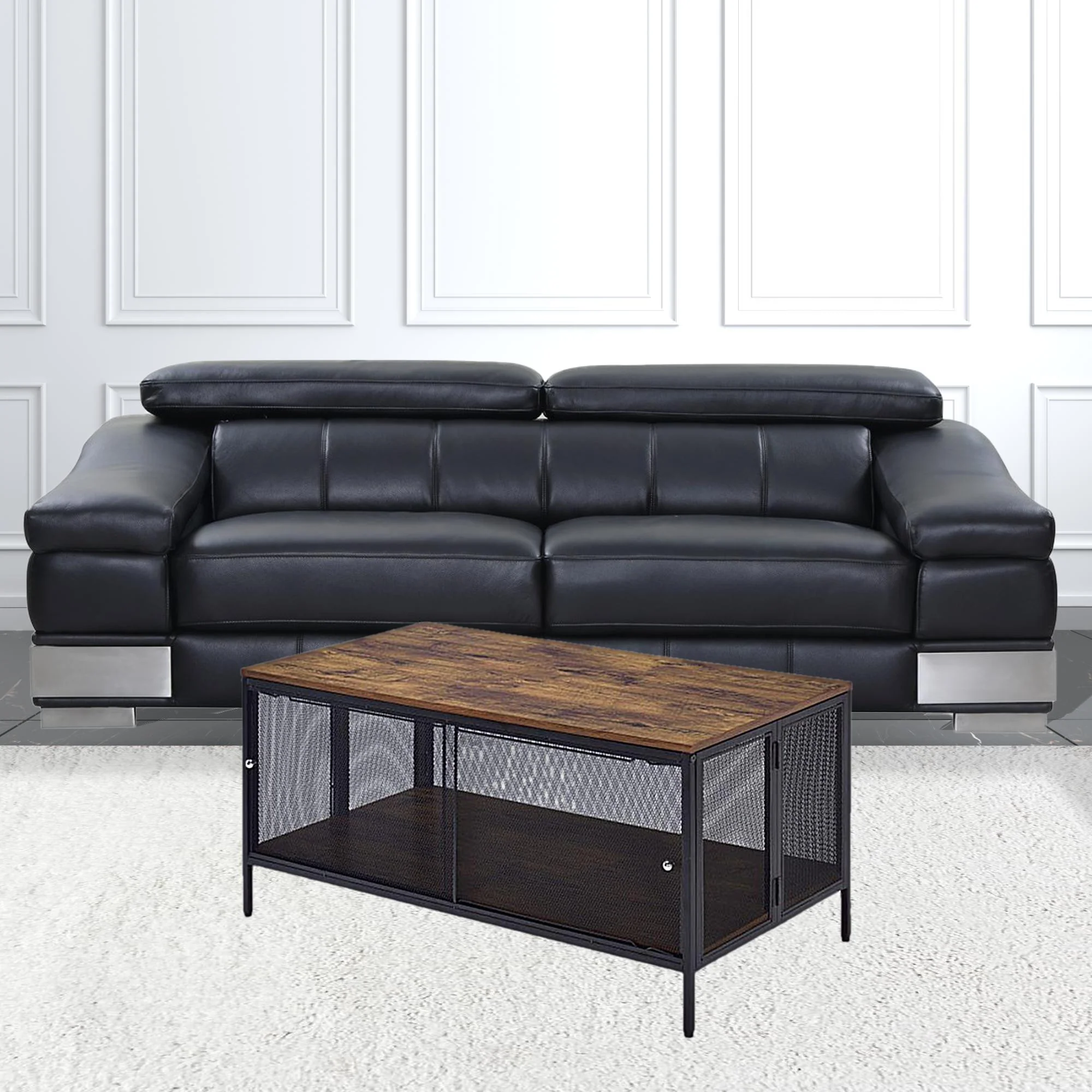 41" Black And Antique Oak Rectangular Coffee Table With Shelf By Homeroots - Image 2