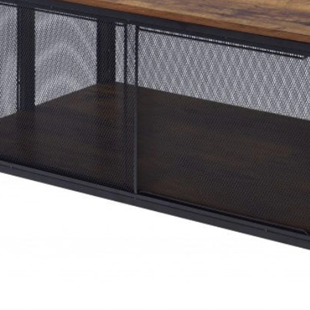 41" Black And Antique Oak Rectangular Coffee Table With Shelf By Homeroots - Image 3