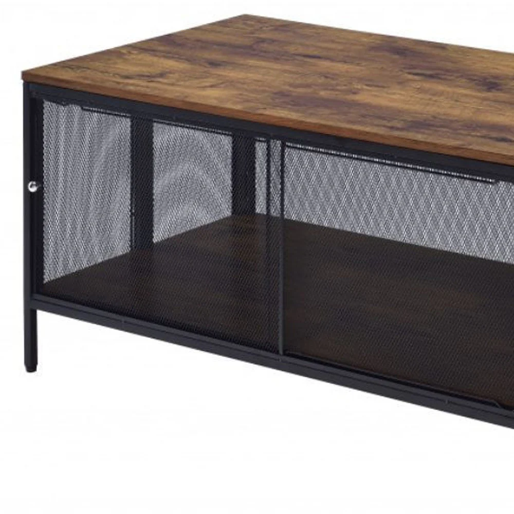 41" Black And Antique Oak Rectangular Coffee Table With Shelf By Homeroots - Image 4