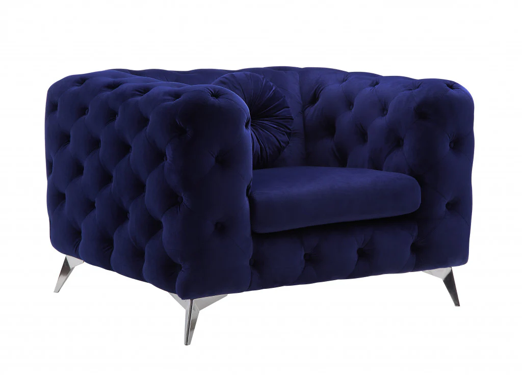 41" Blue Fabric And Black Tufted Arm Chair By Homeroots - Image 2
