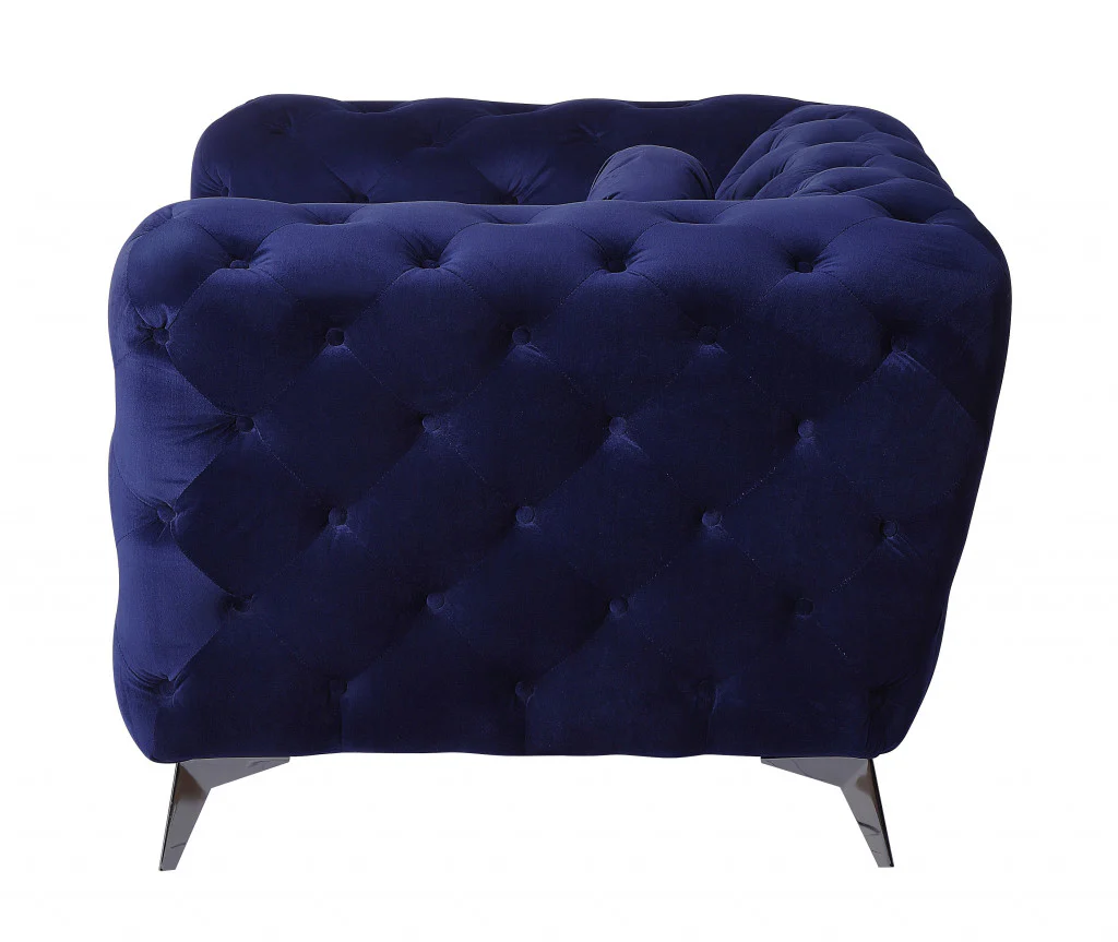 41" Blue Fabric And Black Tufted Arm Chair By Homeroots - Image 3