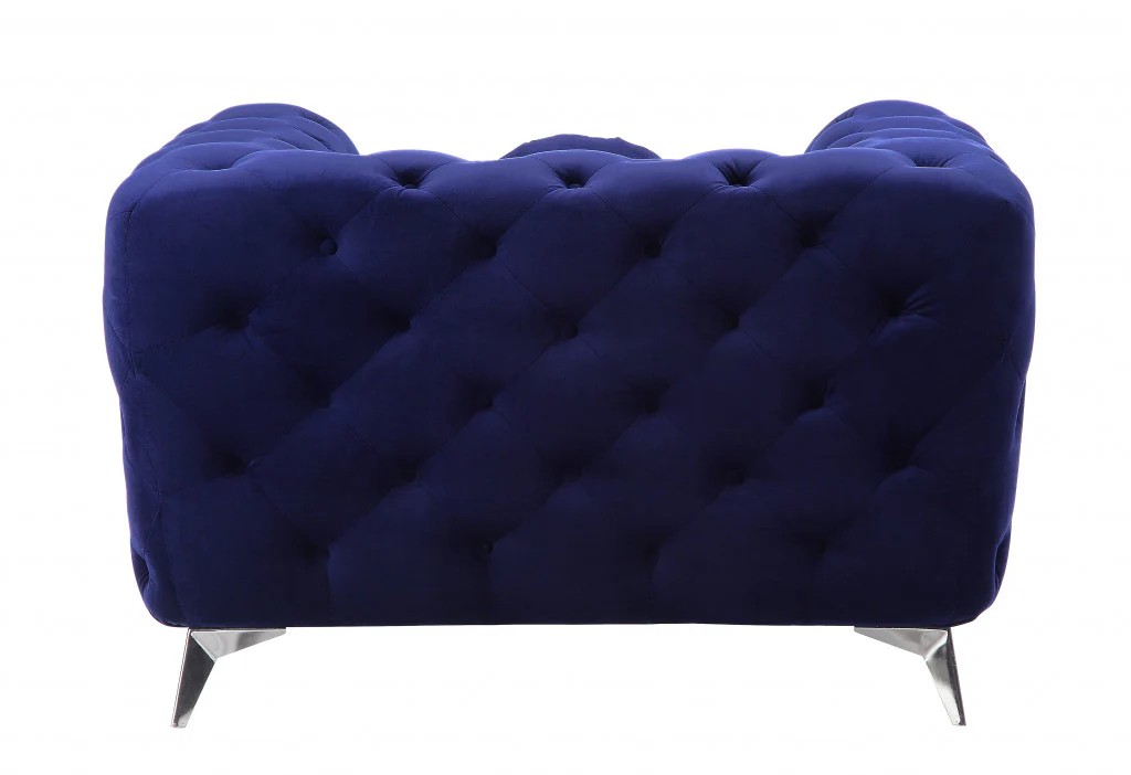 41" Blue Fabric And Black Tufted Arm Chair By Homeroots - Image 4