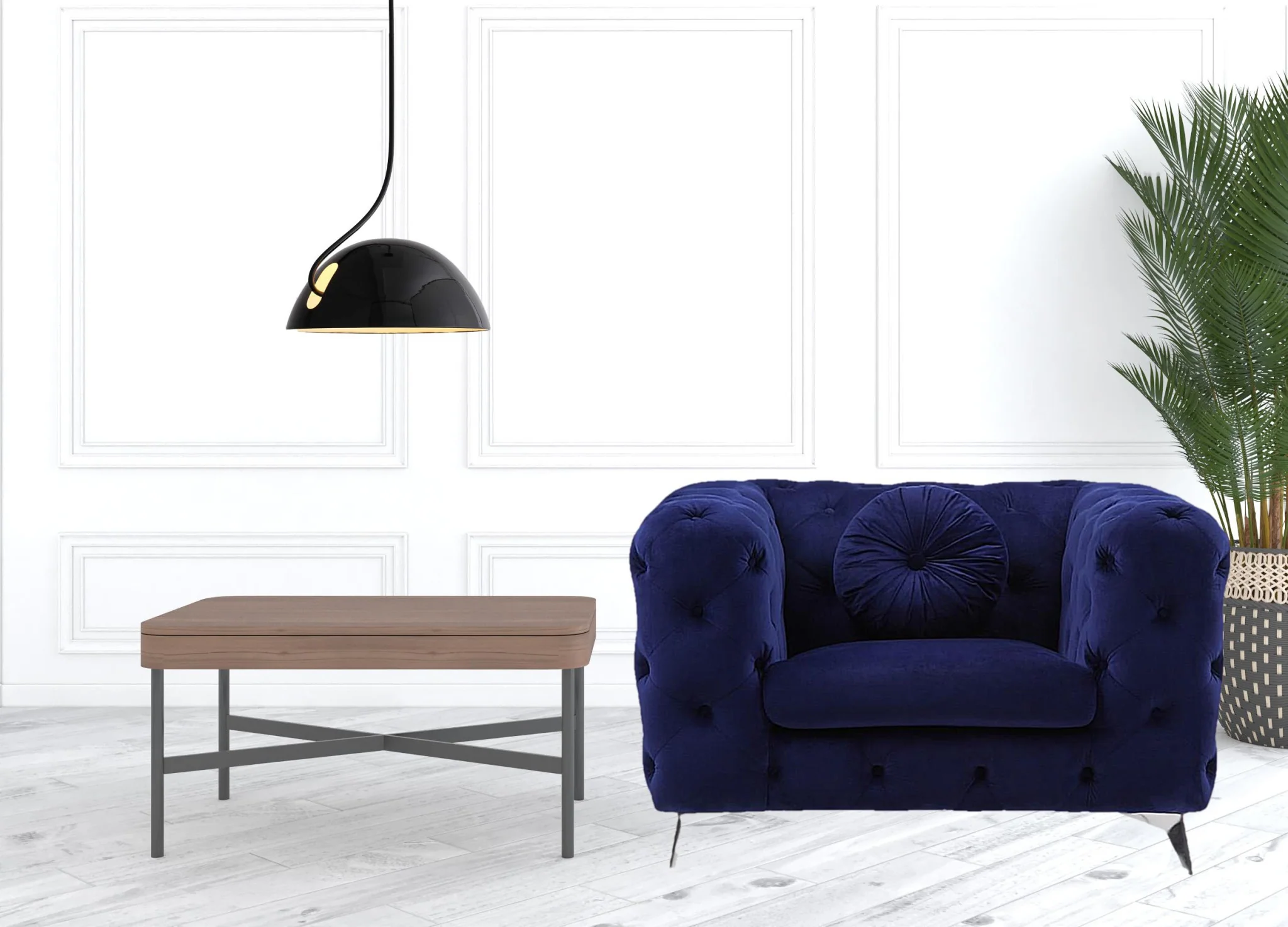 41" Blue Fabric And Black Tufted Arm Chair By Homeroots - Image 5