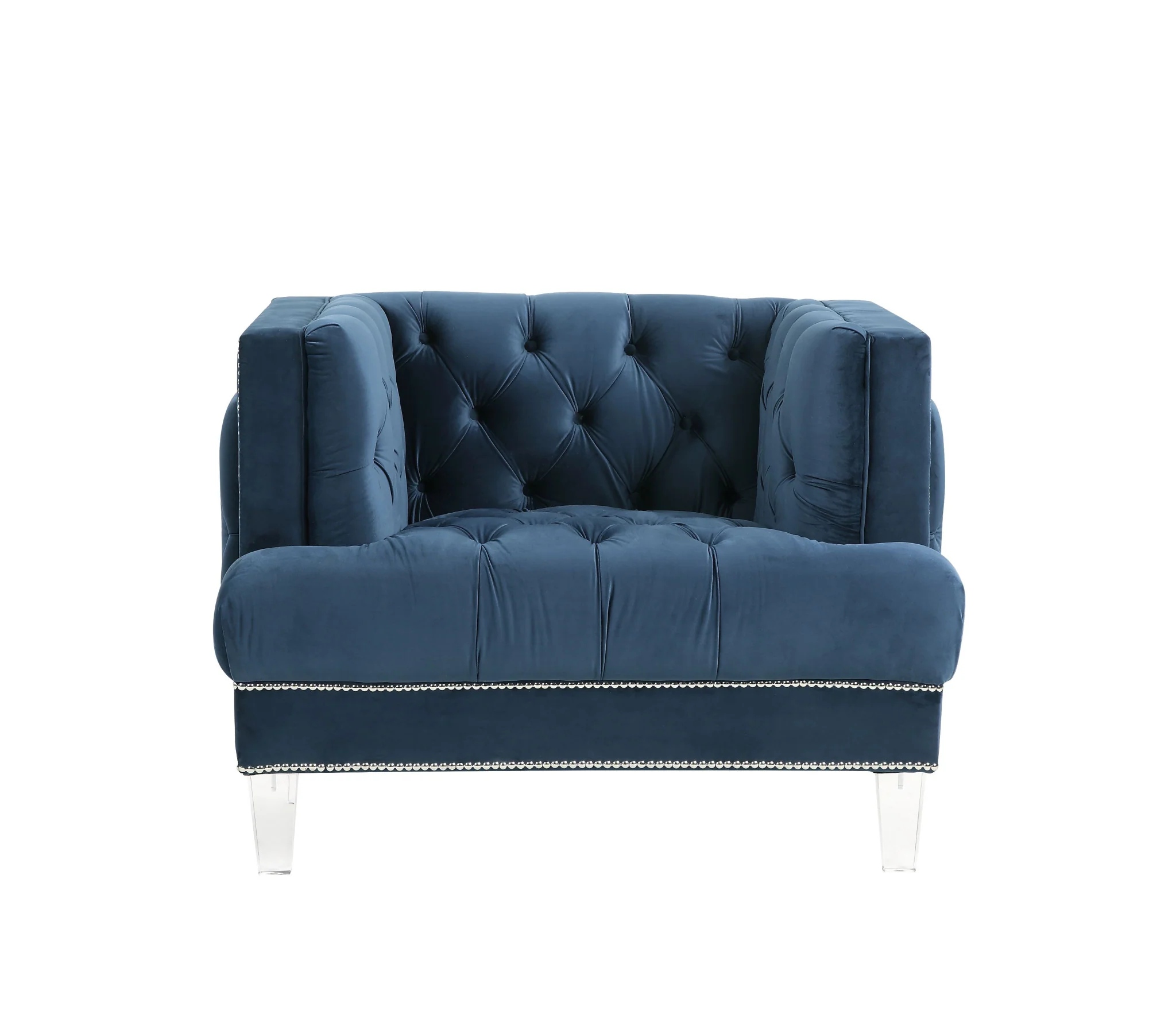 41" Blue Velvet And Black Tufted Arm Chair By Homeroots - Image 2